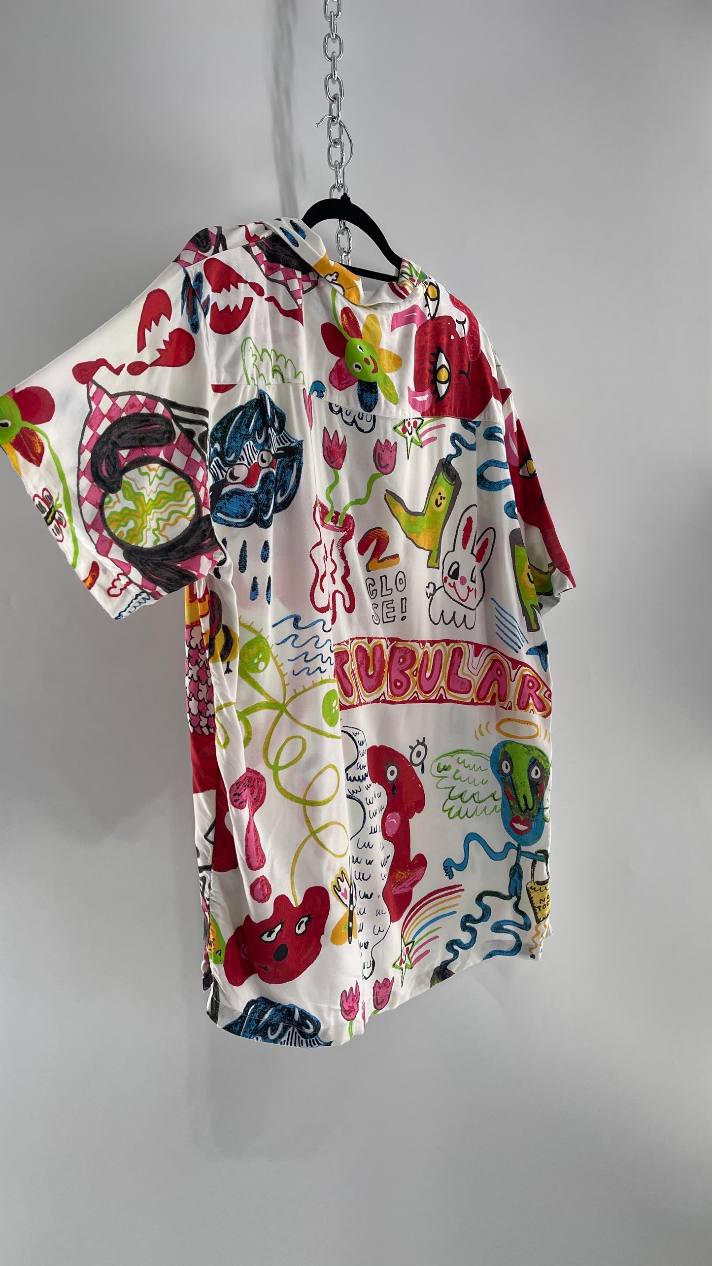 Urban Outfitters Happy Days Colorful Doodle Button Up (Large)