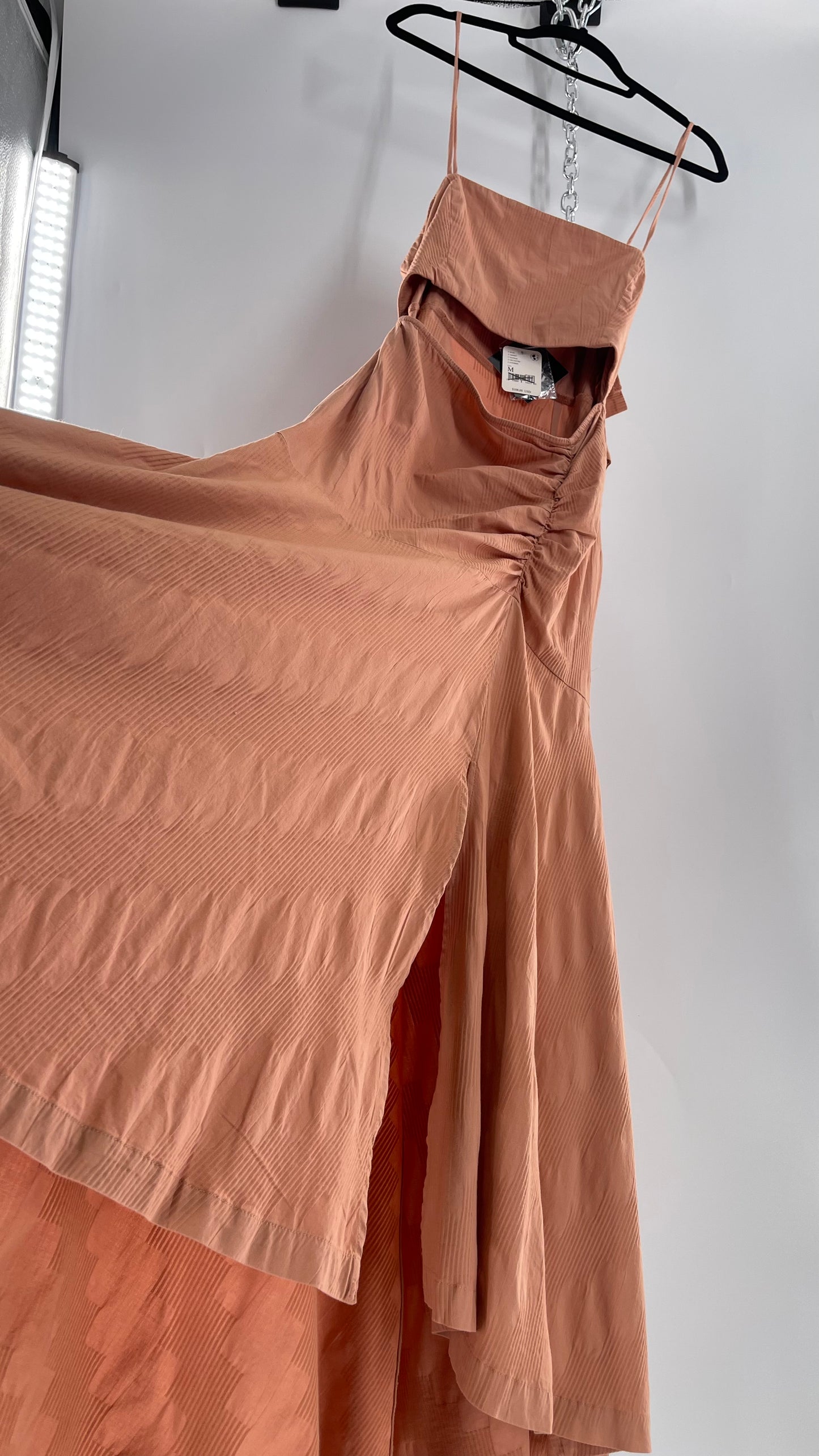 Free People Terracotta/ Smoky Pink Maxi Dress with Exposed Midriff, Waist Bow, and Side Slit with Tags Attached  (M)