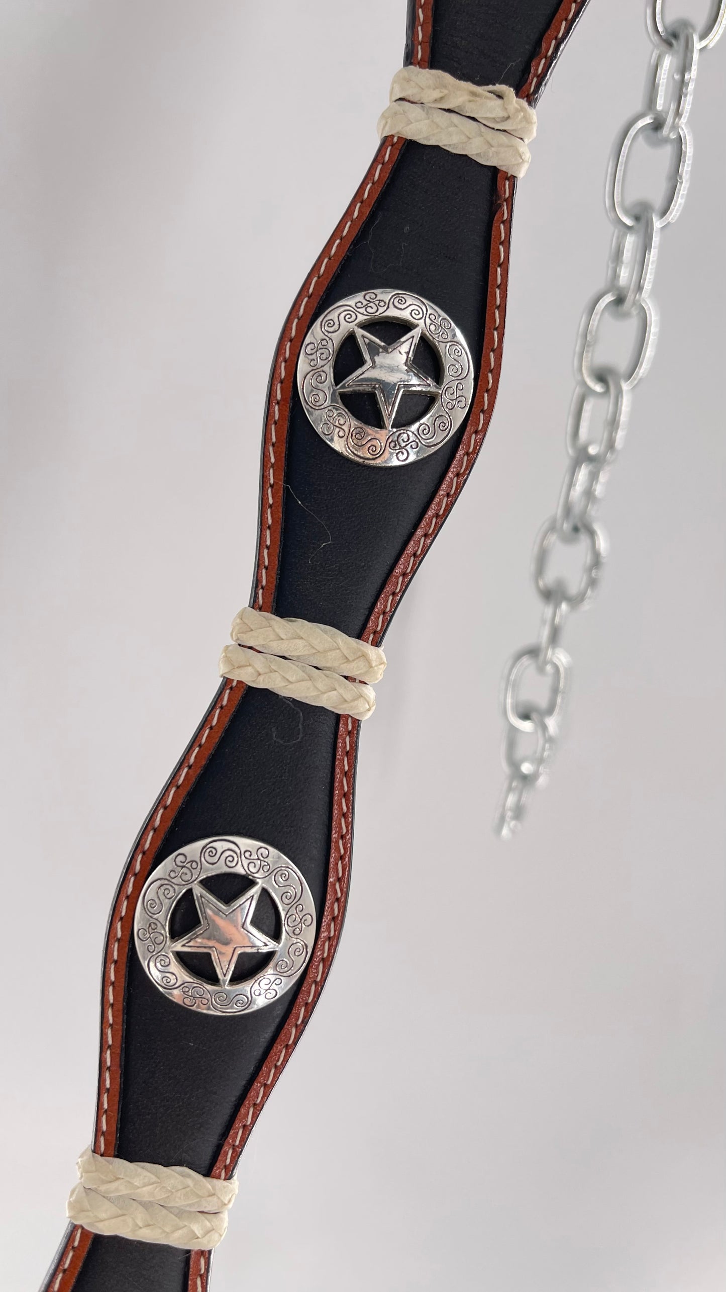 Vintage Ranger Belt Company Genuine Handtooled Leather Metal Stars Embellishments (36)