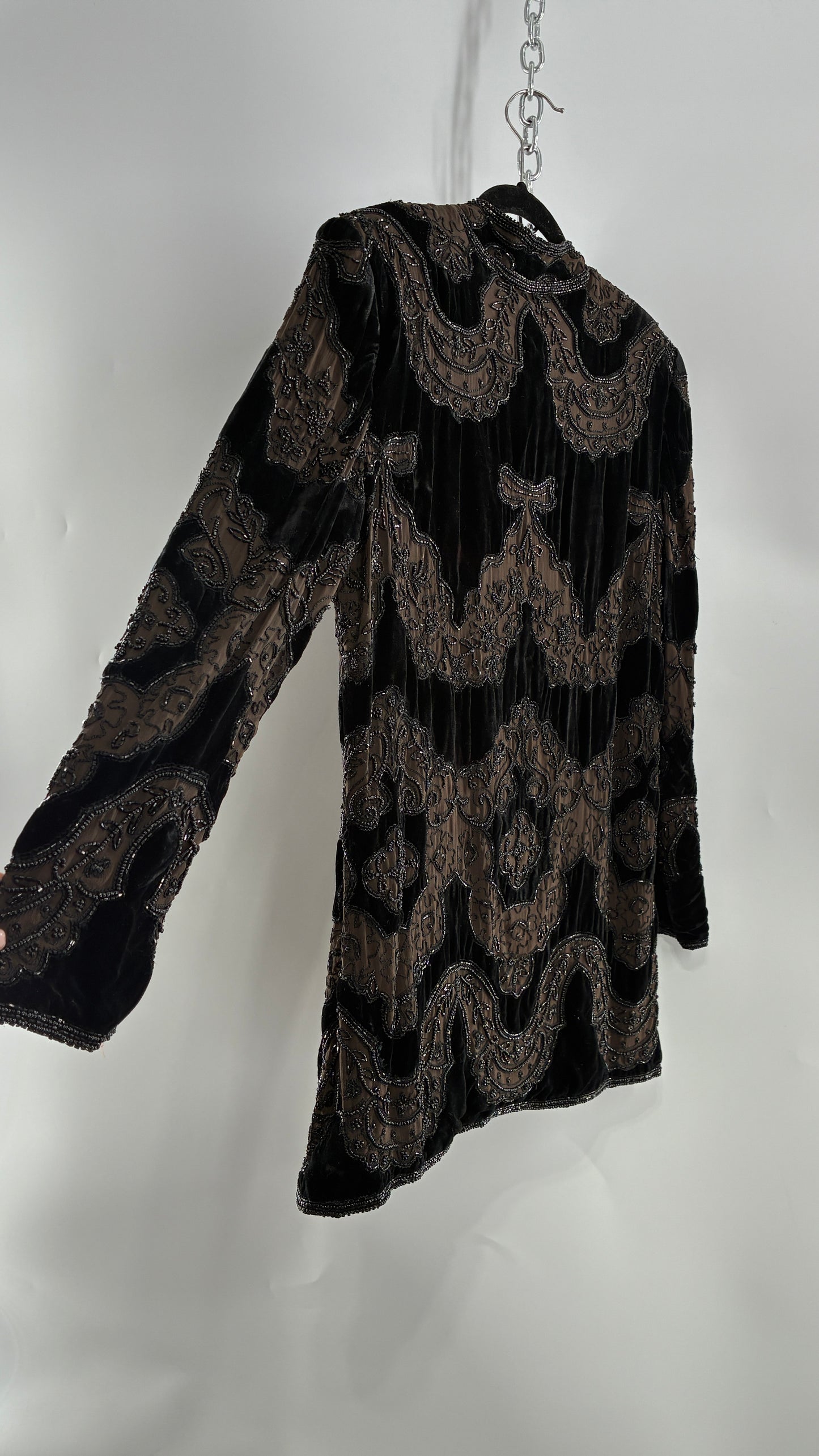 Vintage OLEG CASINI 100% Silk Velour Heavily Beaded Coat (Medium)