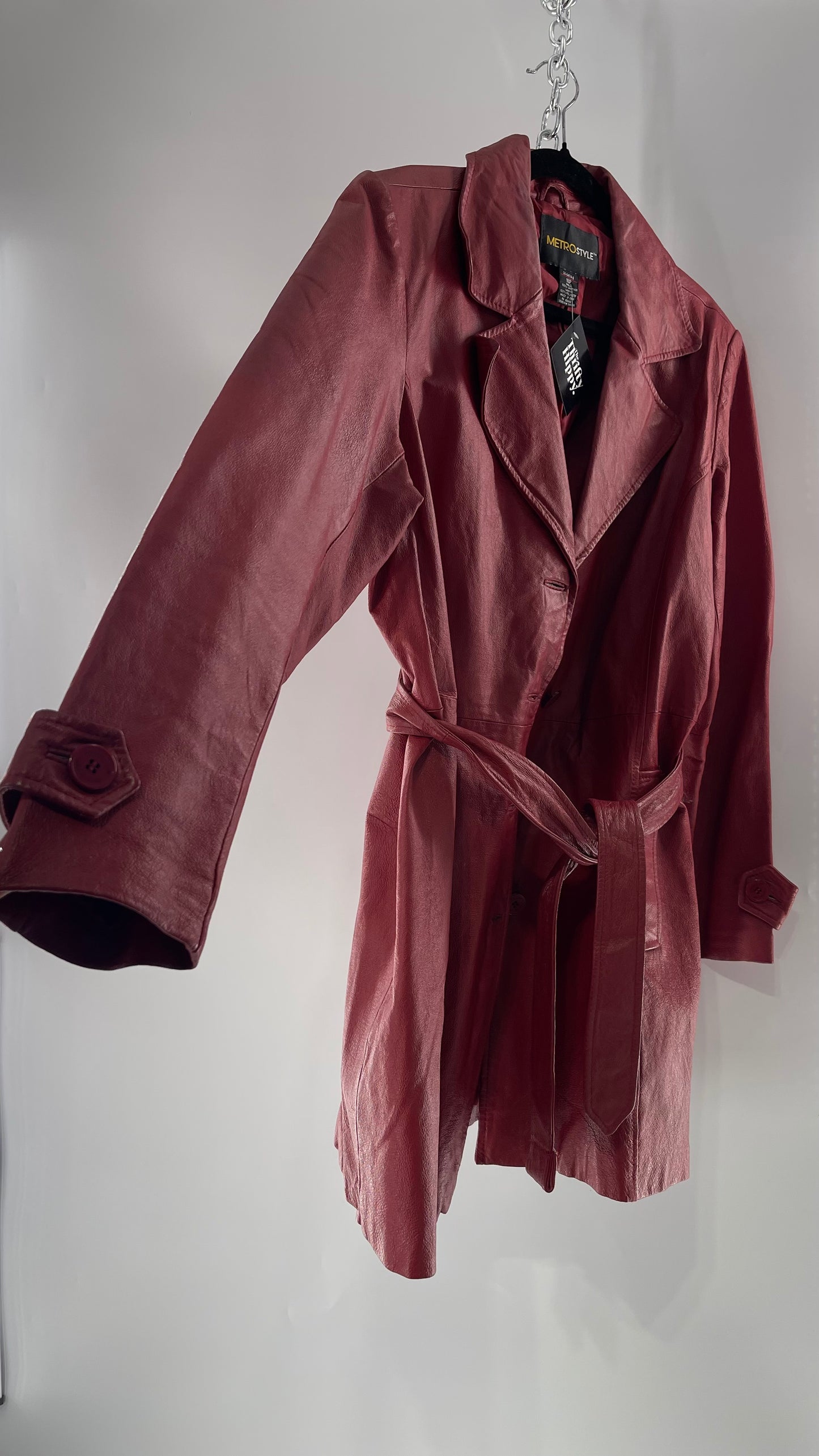Vintage MetroStyle Red Leather Trench (C)(L/XL)