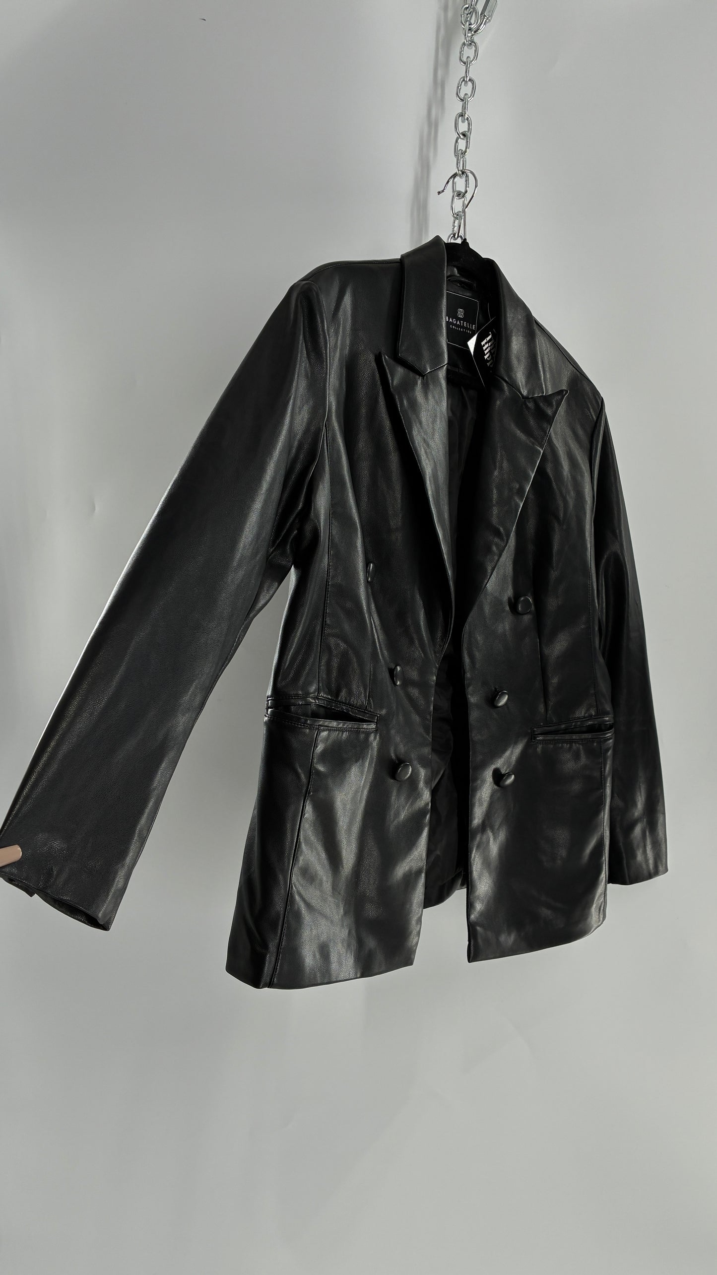 Bagatelle Black Vegan Leather Blazer Suit Jacket (Large)