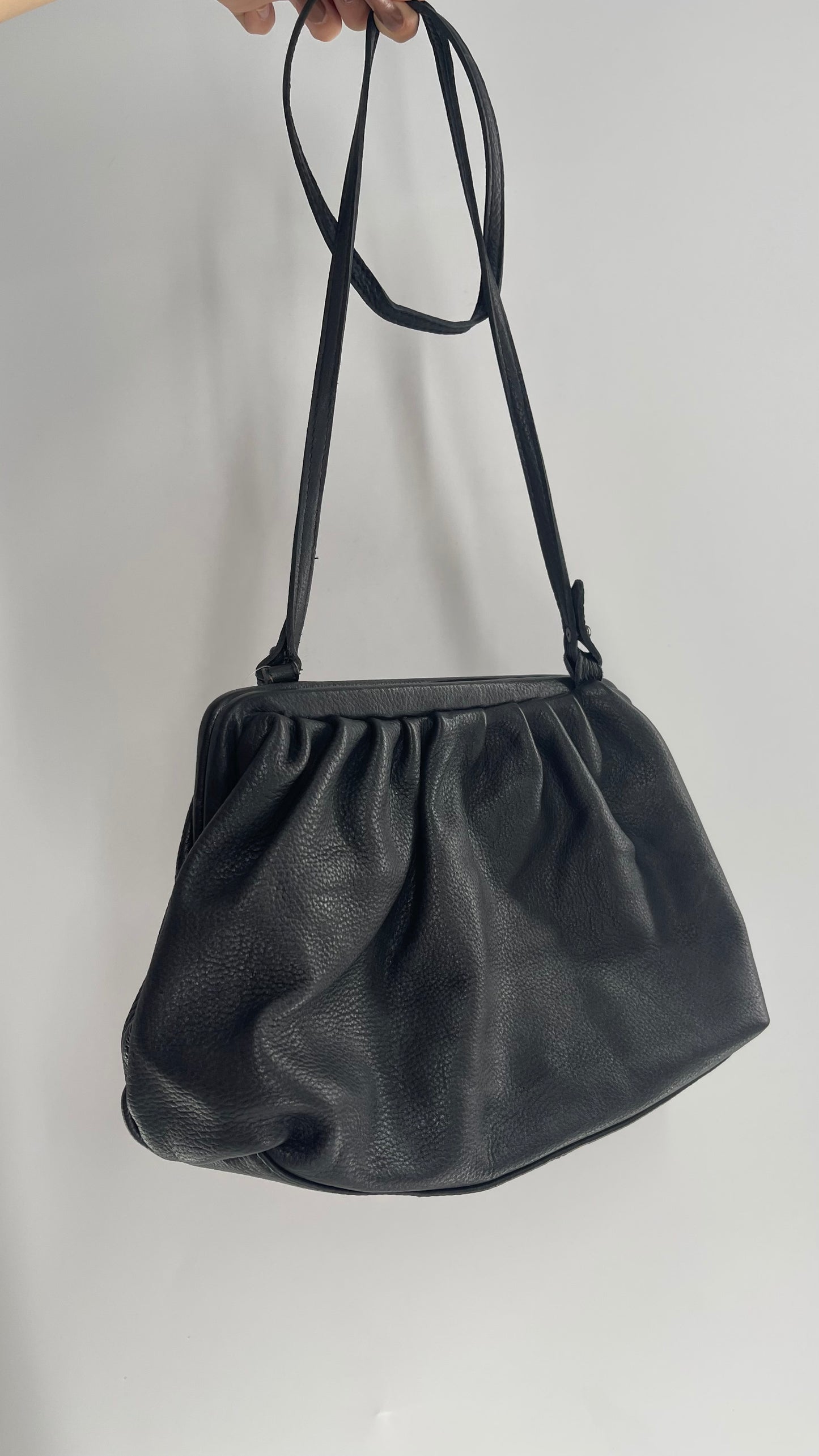 Free People Black Leather Pouch Clutch Style Purse