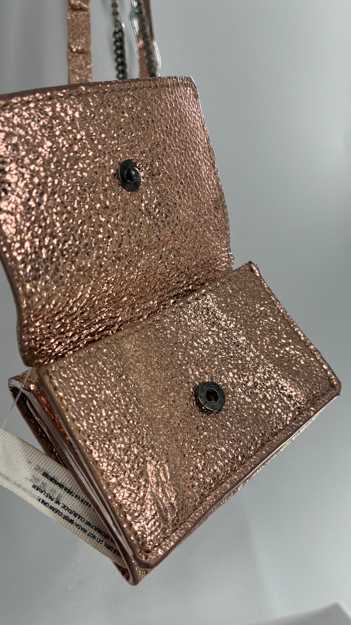 Free People Rose Gold Metallic Goat Leather Wallet with Leather and Chain Straps