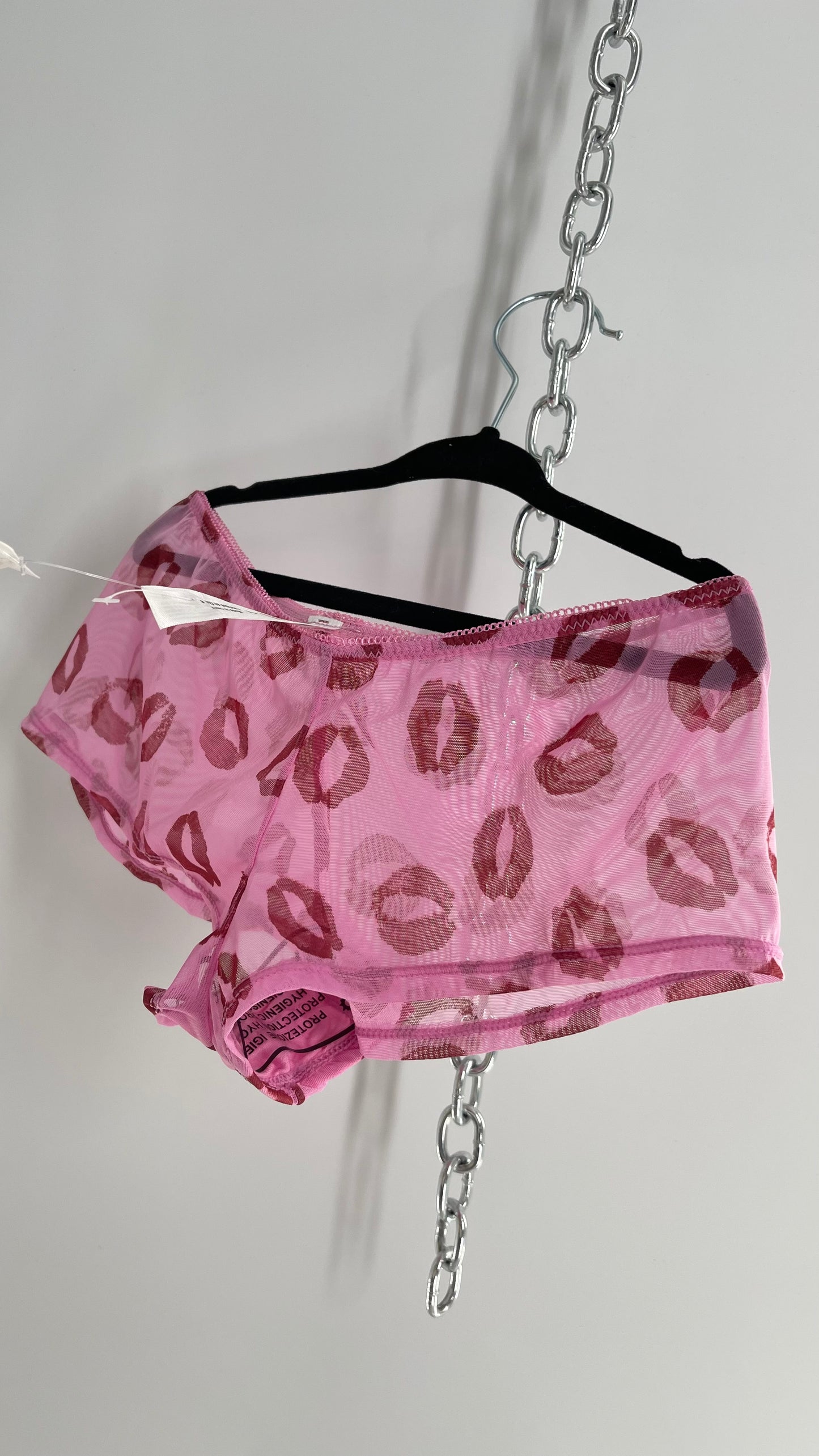 Urban Outfitters Pink Mesh Kiss Graphic Cheeky Panty with Tags Attached (Small)