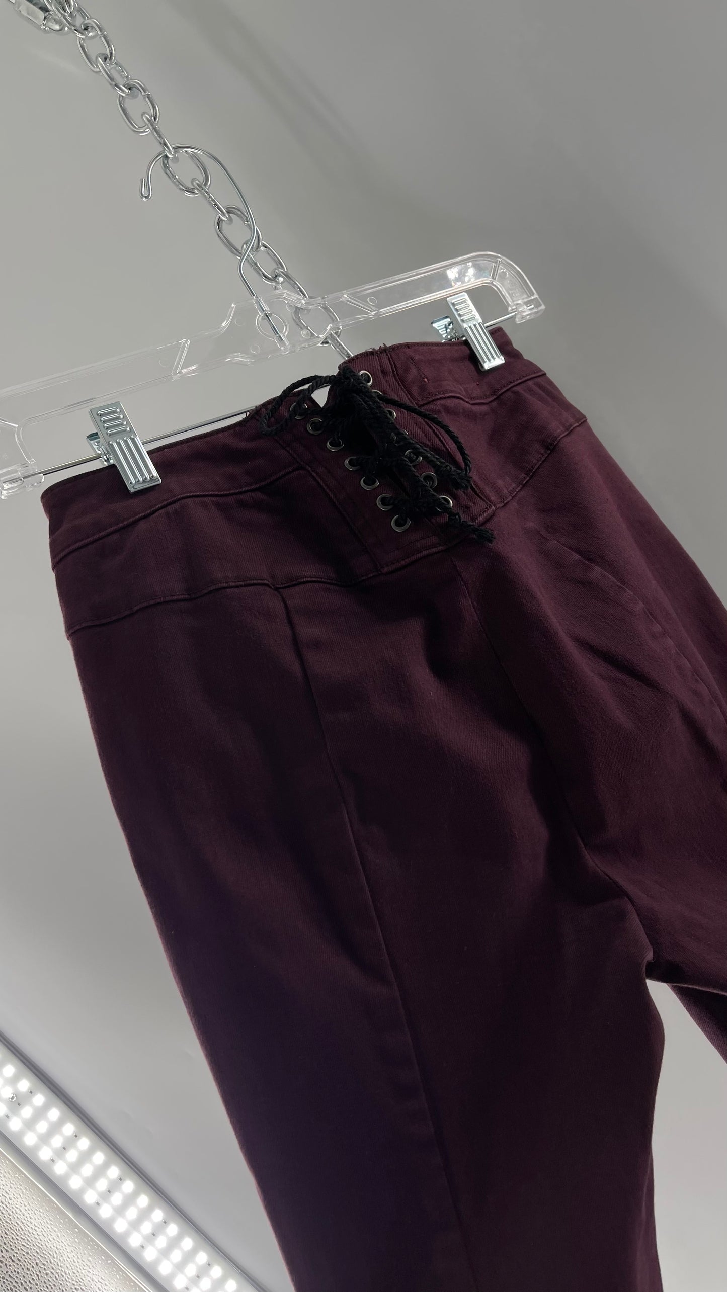 Free People Maroon Flare Raw Cut Hem Jeans (Size 26)