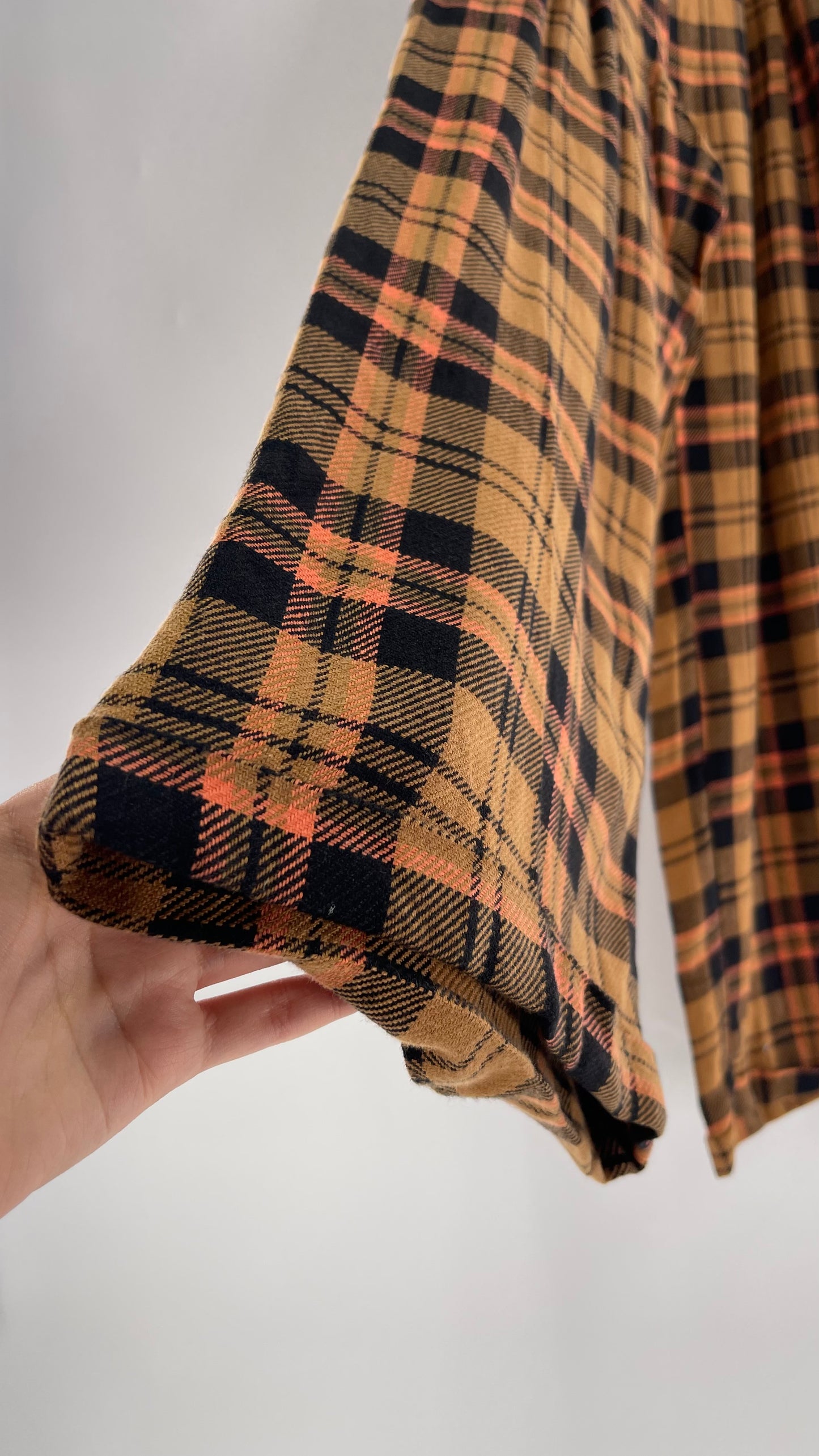 Free People Mustard,Salmon, Black Plaid High Waisted Wide Leg Trouser with Pleating (4)