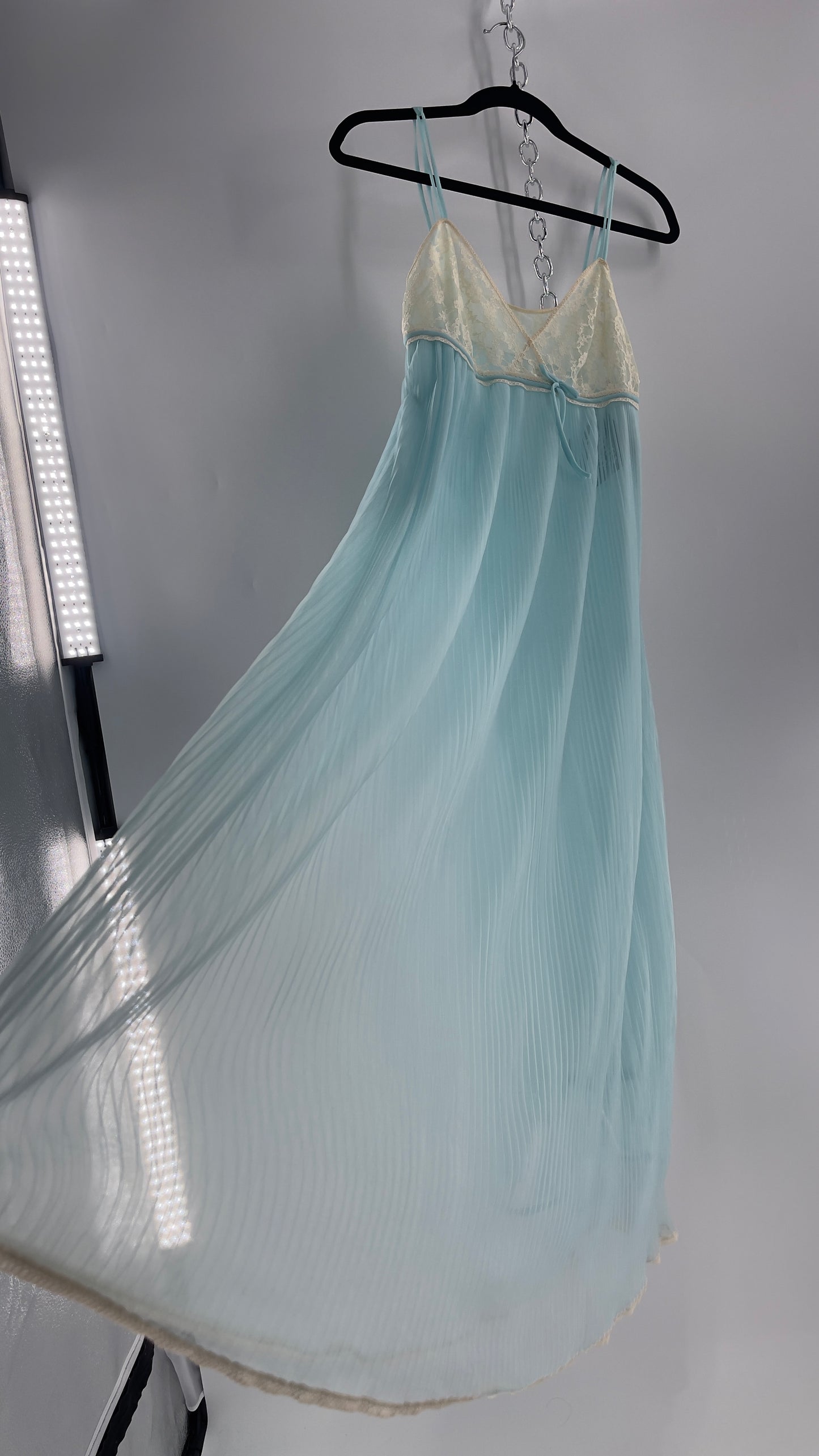 Vintage 1960s Baby Blue Nightgown Maxi Dress (Small)
