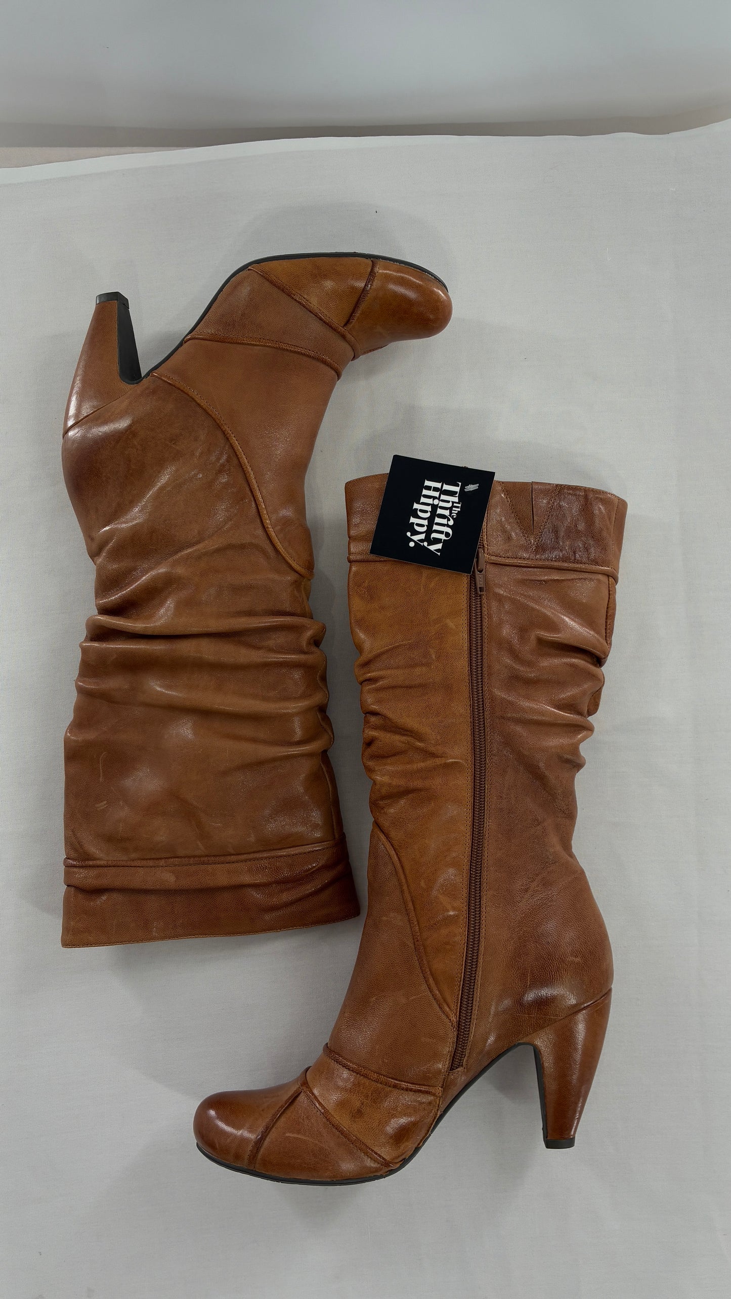 MIZ MOOZ Brown Leather Stacked Round Toe Boot (10)