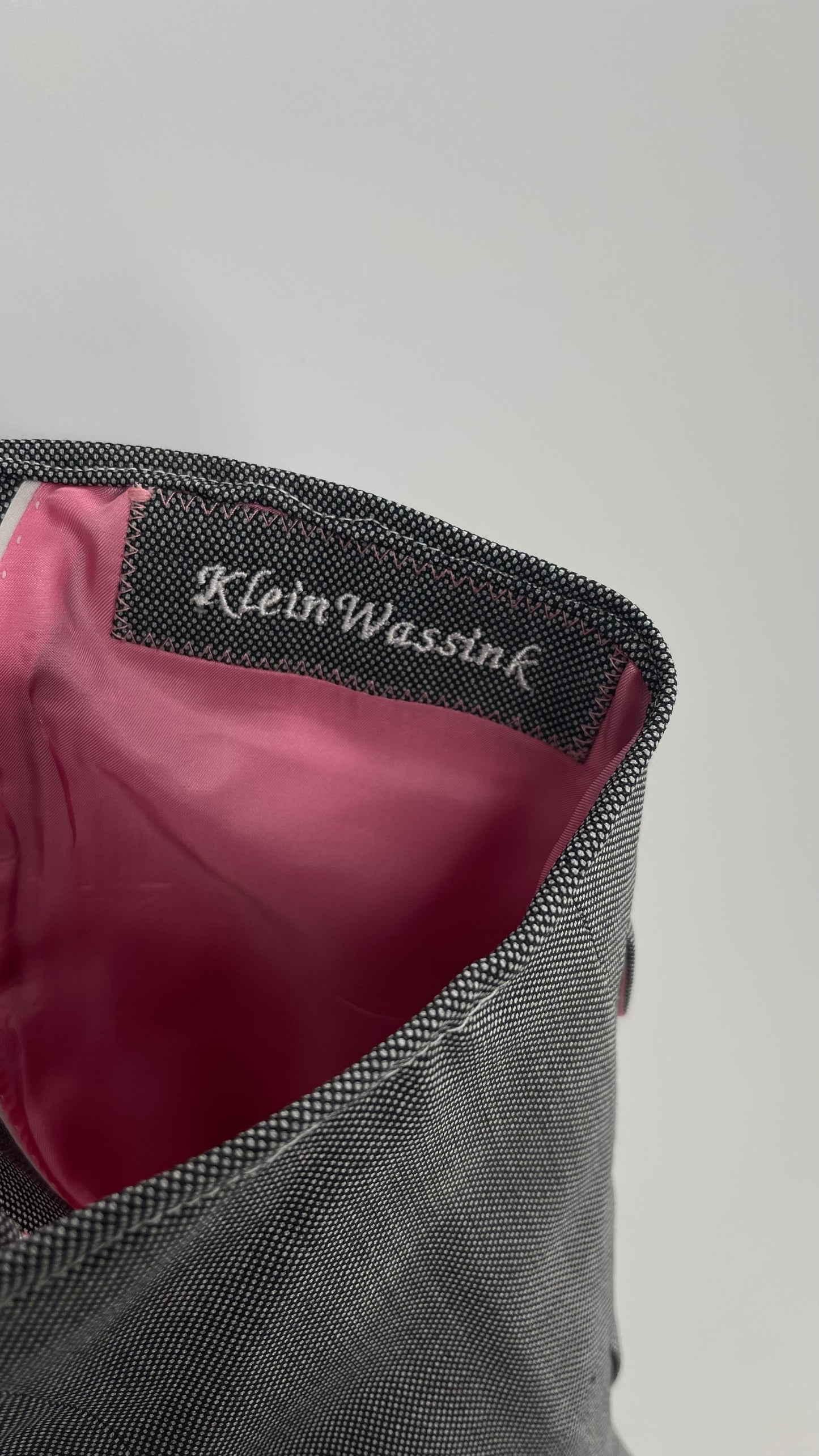 Custom Handmade Gray 2Piece Suit Set with Pink Satin Lining, Cropped Blazer, and Corseted Skirt (S-L)