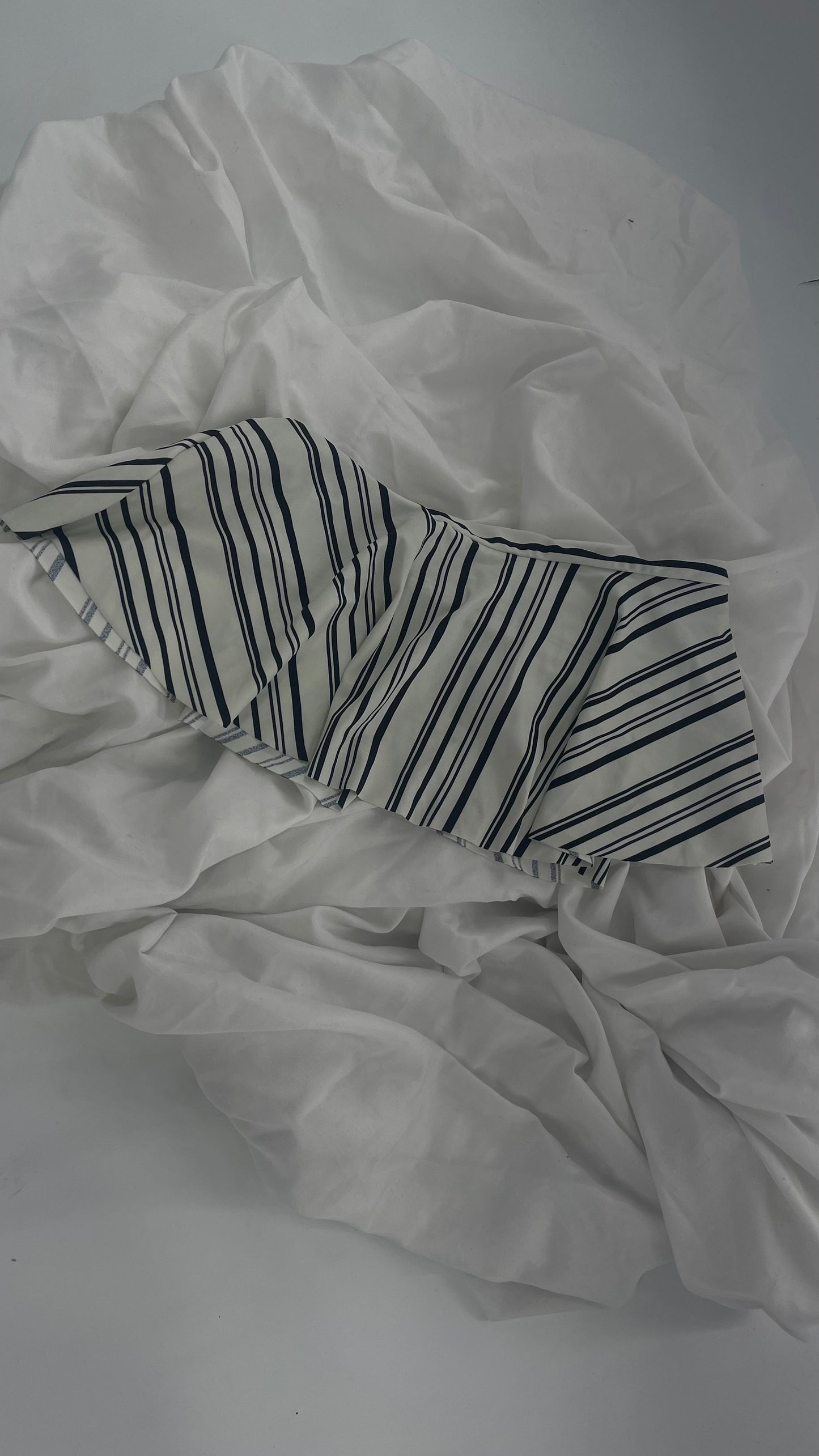 Anthropologie Citrine Made in Bali White/Black Striped Bandeau Swim Top with Ruffle (Small)