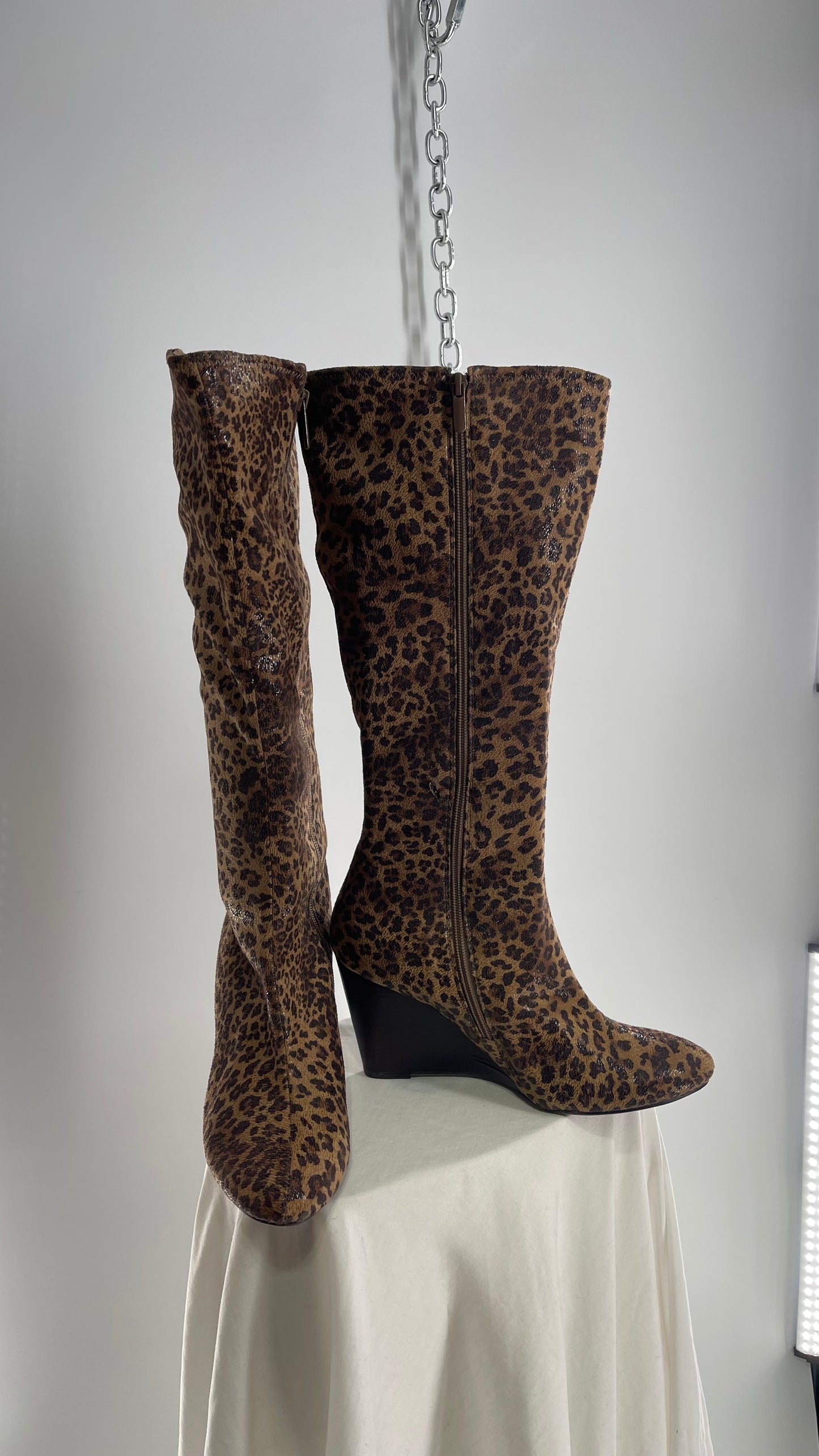 Vintage Impo Stretch Cheetah Sheen Wedge Heel Boots (10)