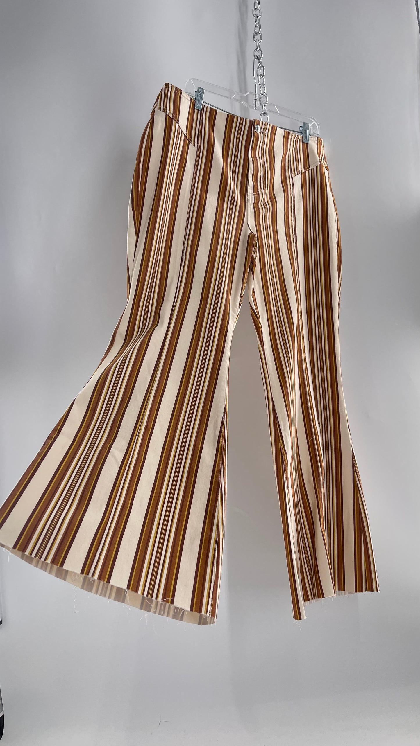 Free People 70s Striped Mustard and Rust Tones Flare Leg Bell Bottoms (33)
