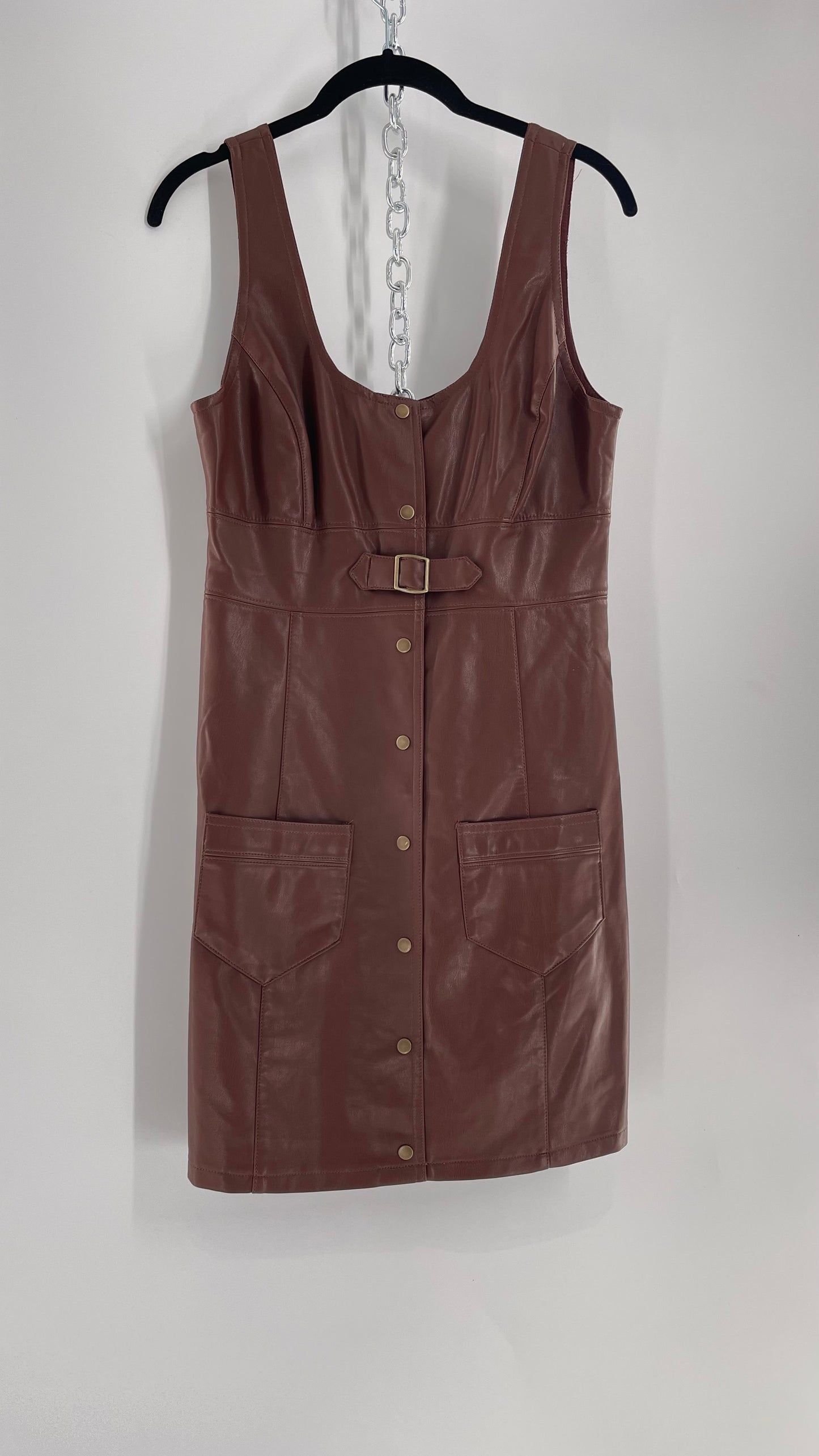 Free People Brown Vegan Leather Button Front Pocketed Dress (2)