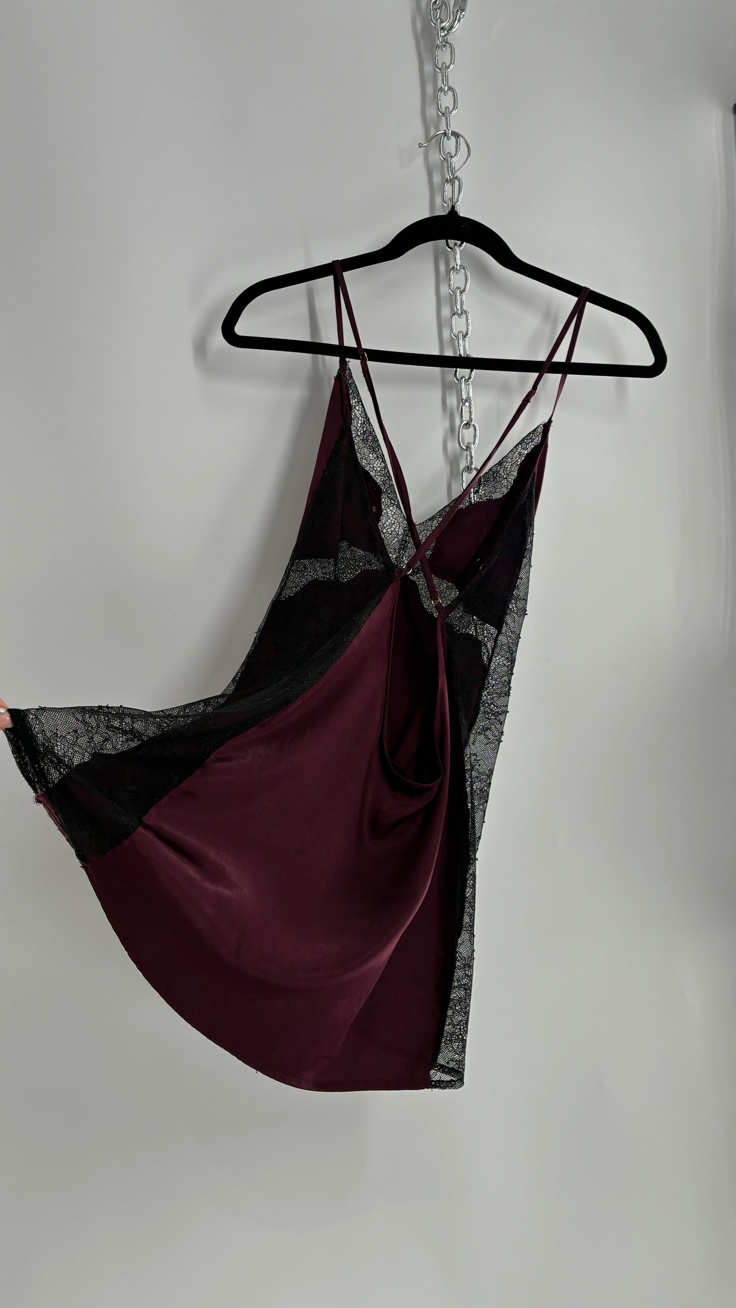 Vintage Victoria’s Secret Satin Plum Camisole with Black Lace Detailing (Medium)