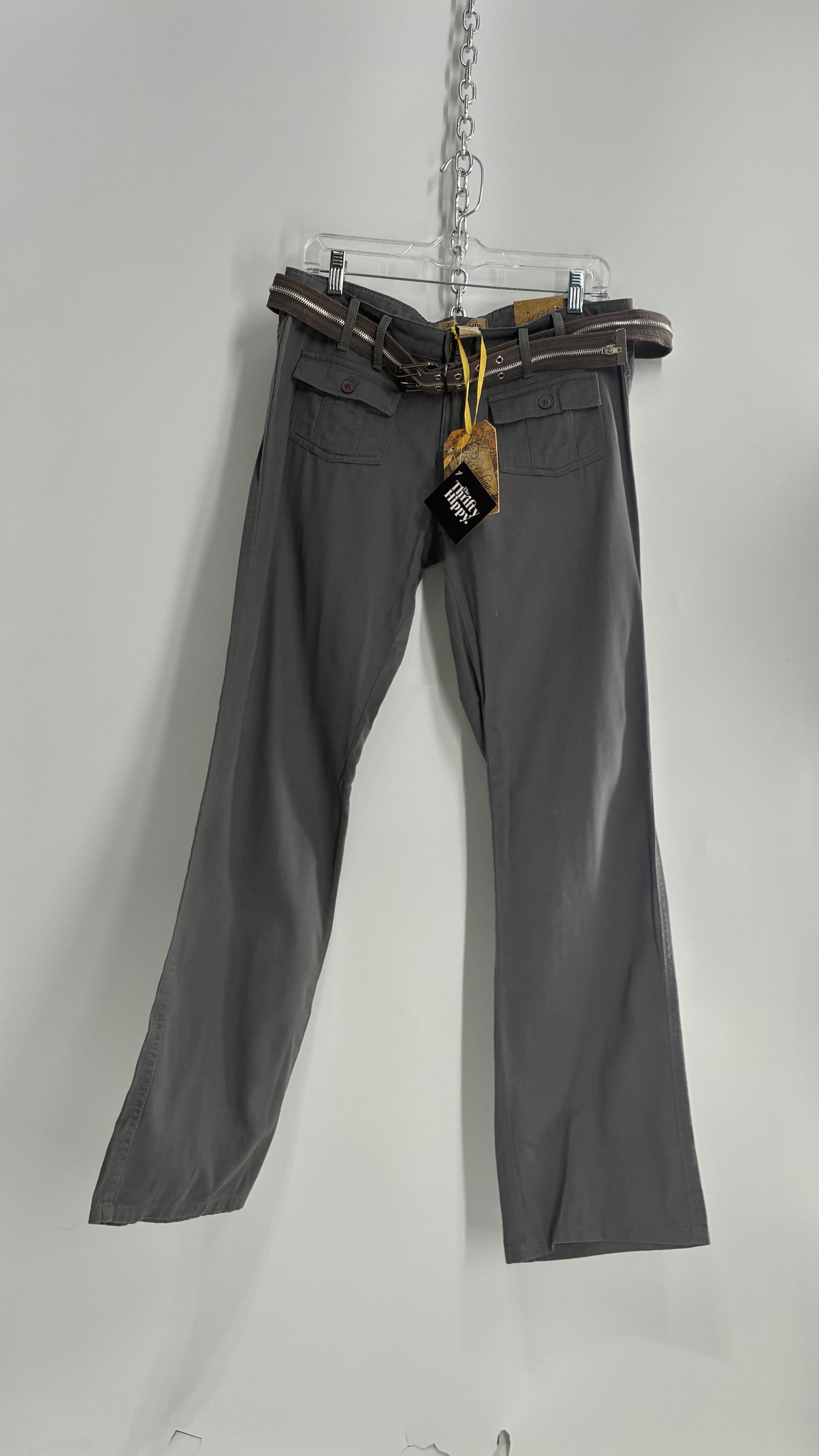 Deadstock Vintage Grey MOKACHINO Grey Pocketed Low Rise Zipper Belt Kickflares (8)