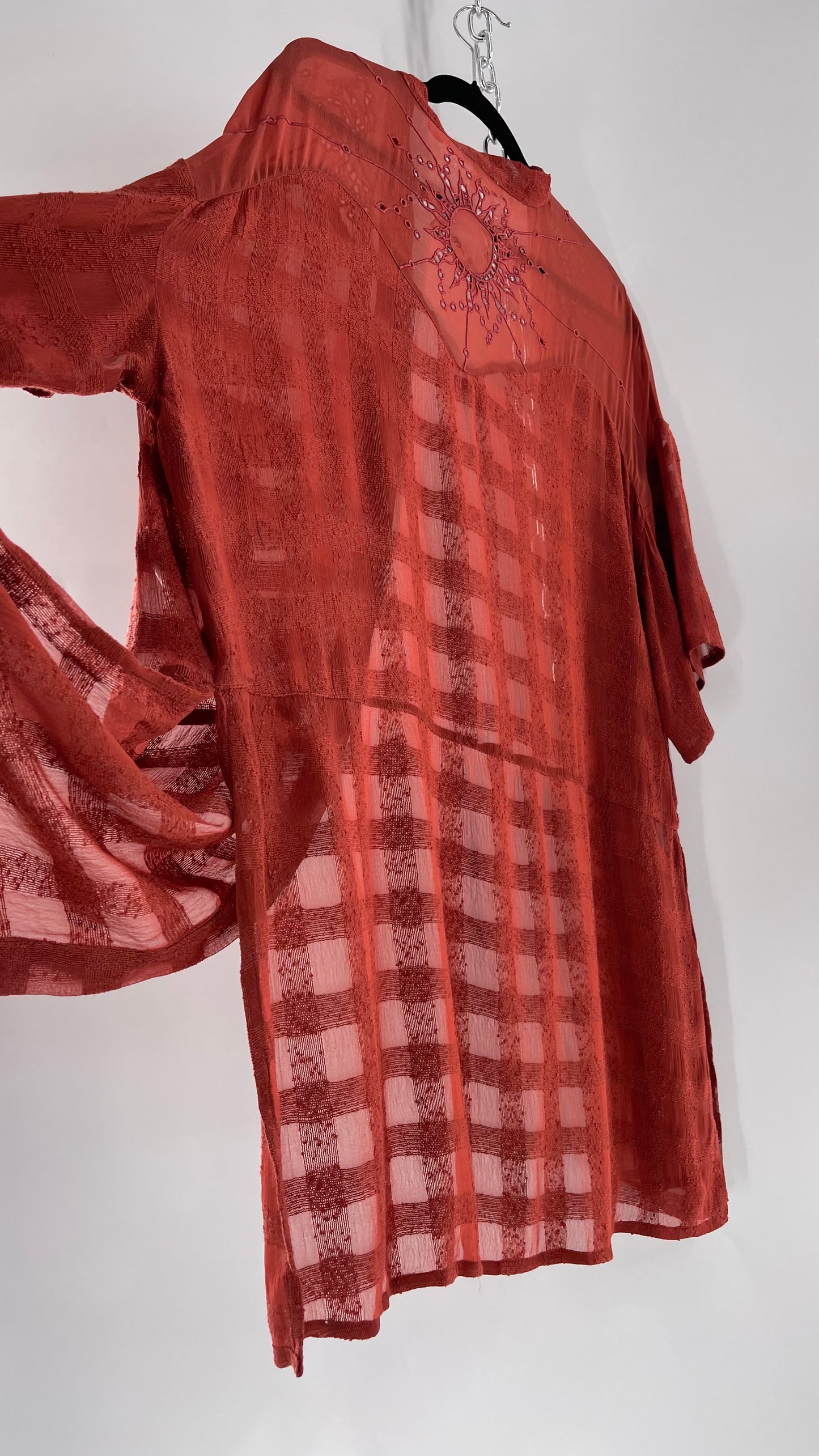 NFO Anthropologie Burnt Orange Cape With Embroidered Solstice Sun and Crescent Moon Designs (One Size)