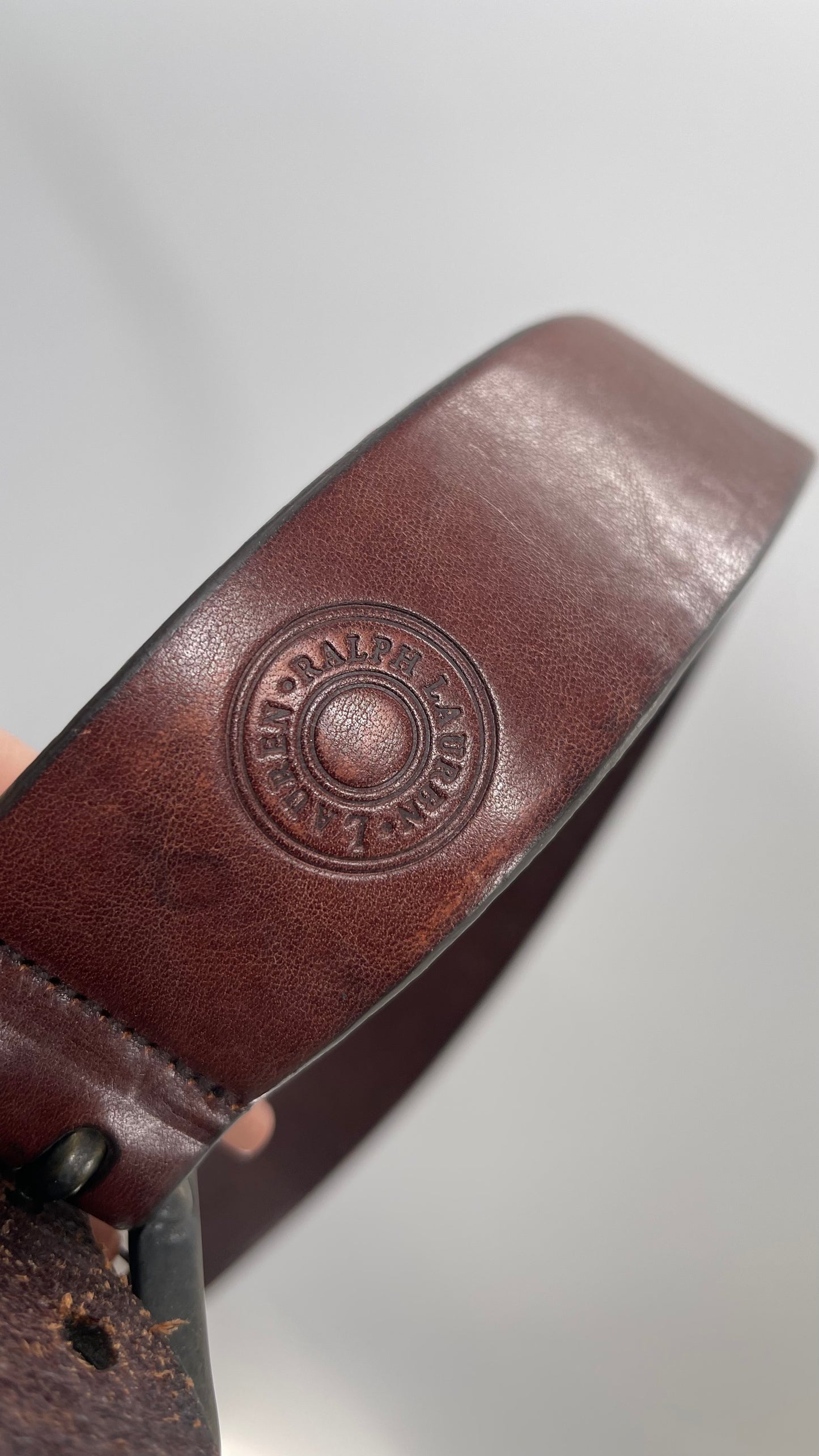 Vintage Ralph Lauren Genuine Brown Leather Belt With Brass Buckle (Medium)