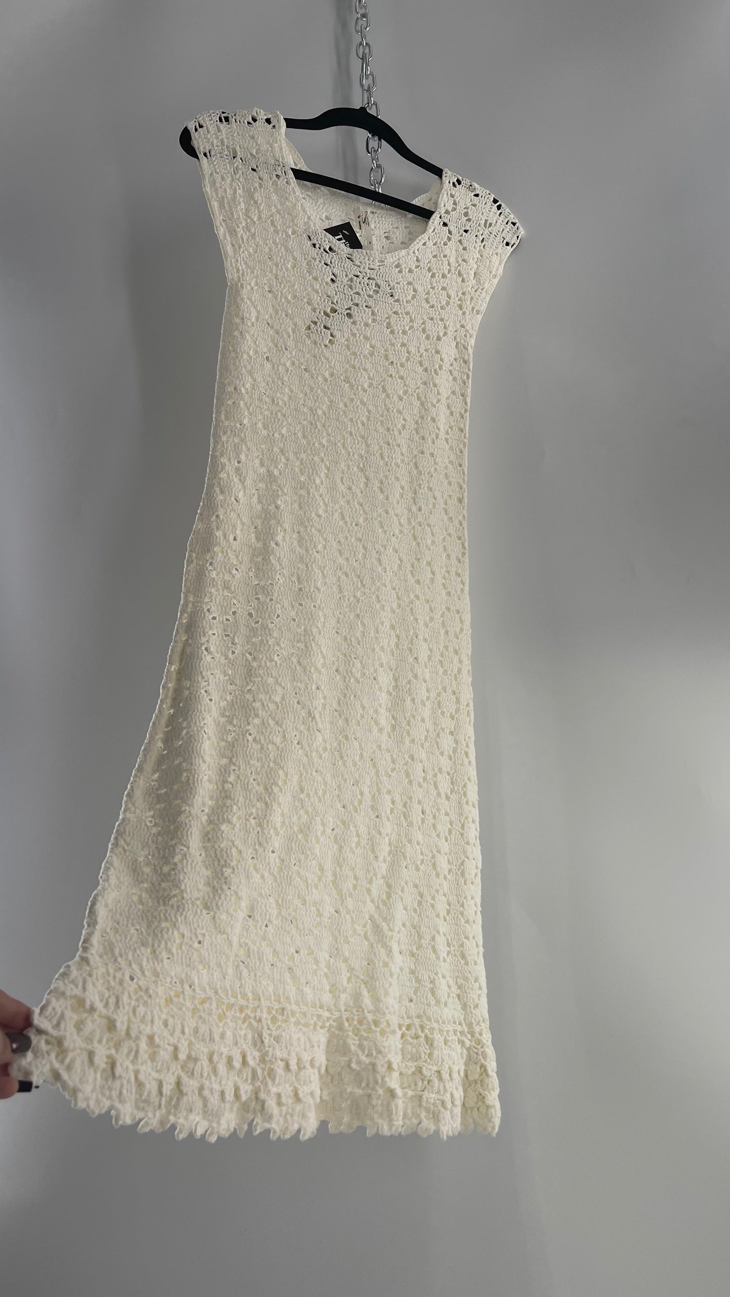 Anthropologie White Crochet Knit MIDI Dress with Tags Attached