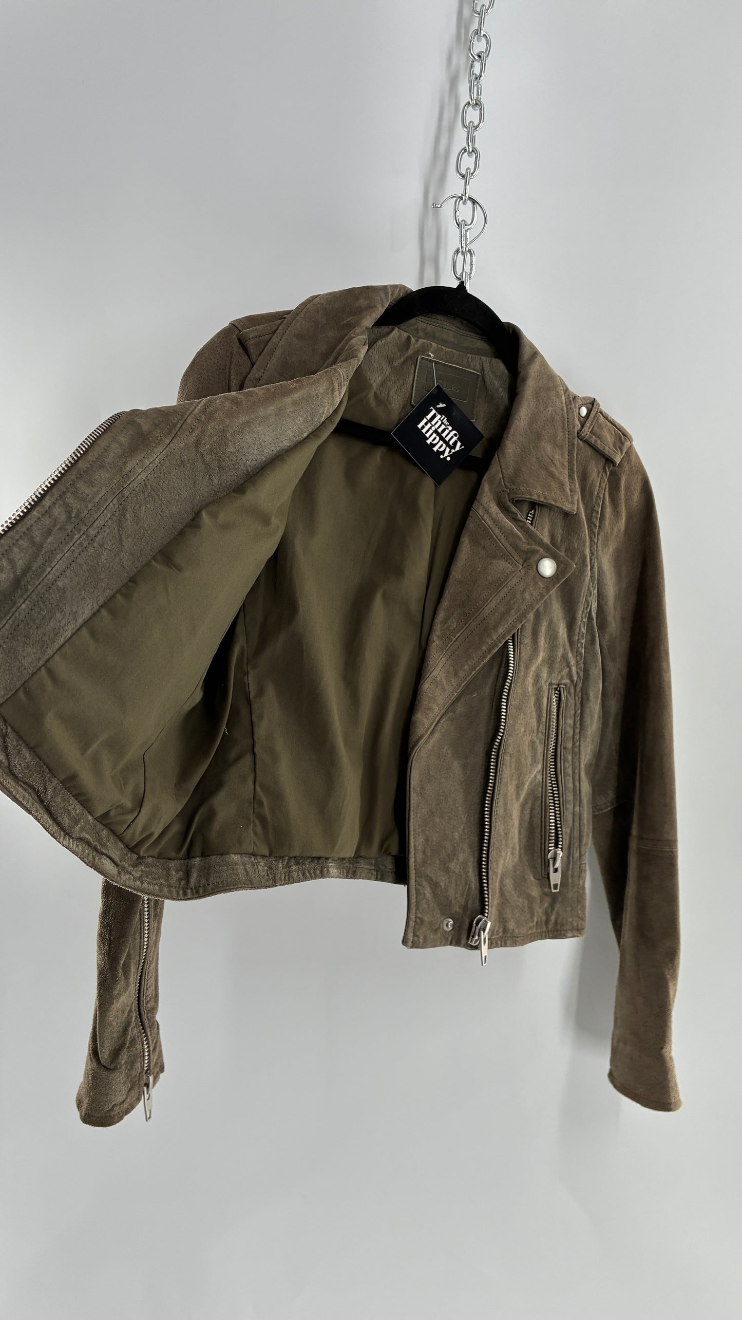 Vintage SL8 Genuine Suede Leather Motorcycle Style Jacket (Medium)