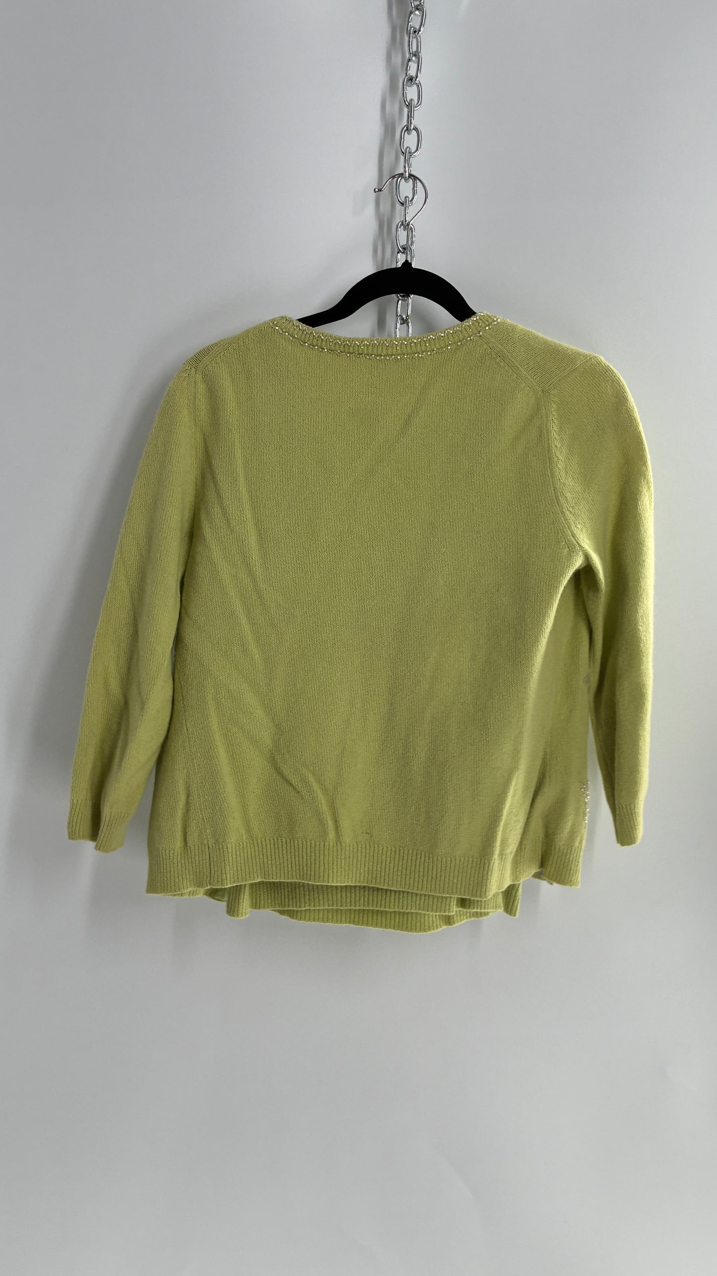 Vintage Banana Republic Bedazzled, Beaded Lime Green Cardigan and Knit Tank Set (Medium)
