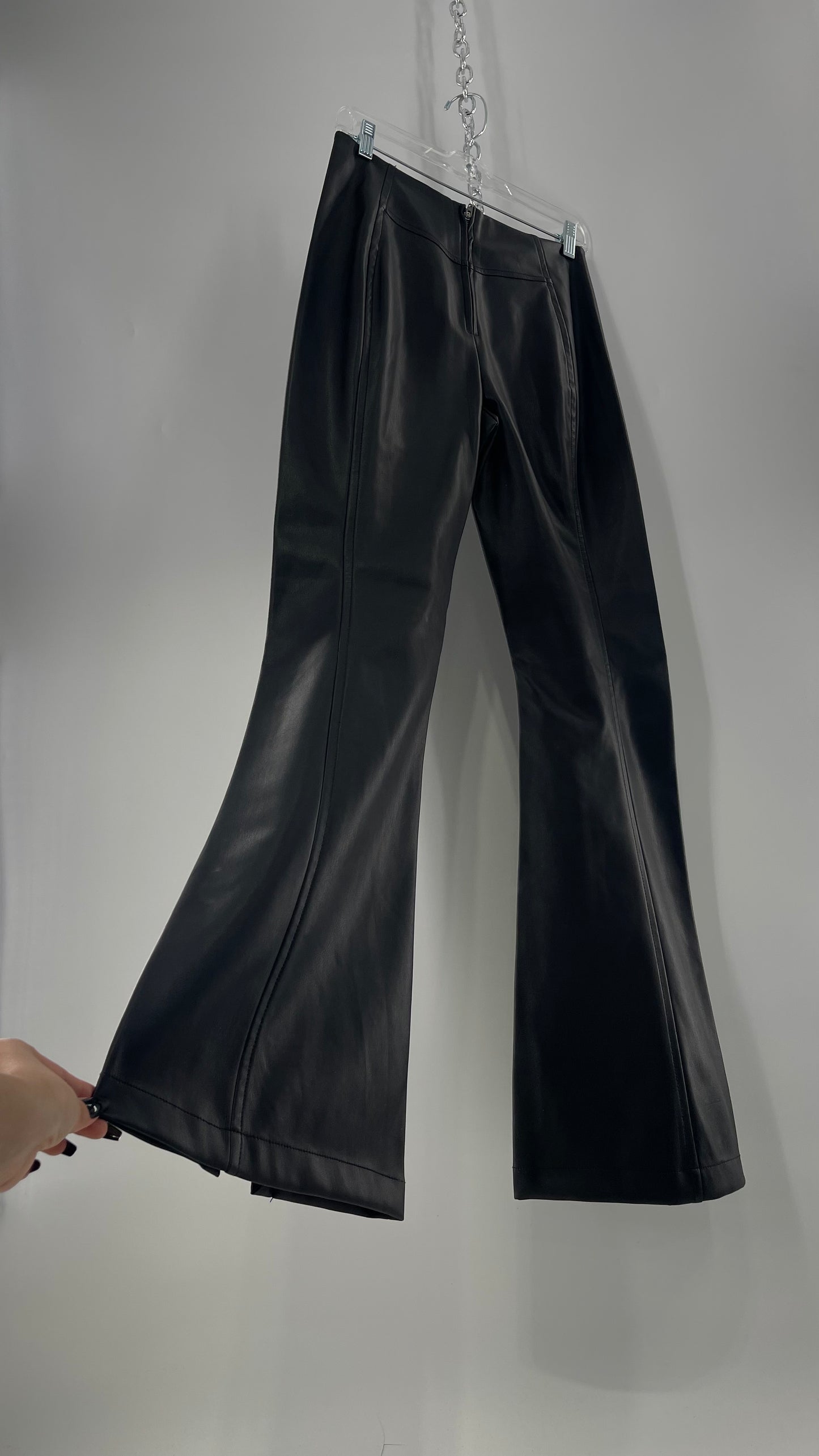 Free People Black Vegan Leather Kick Flares (28)