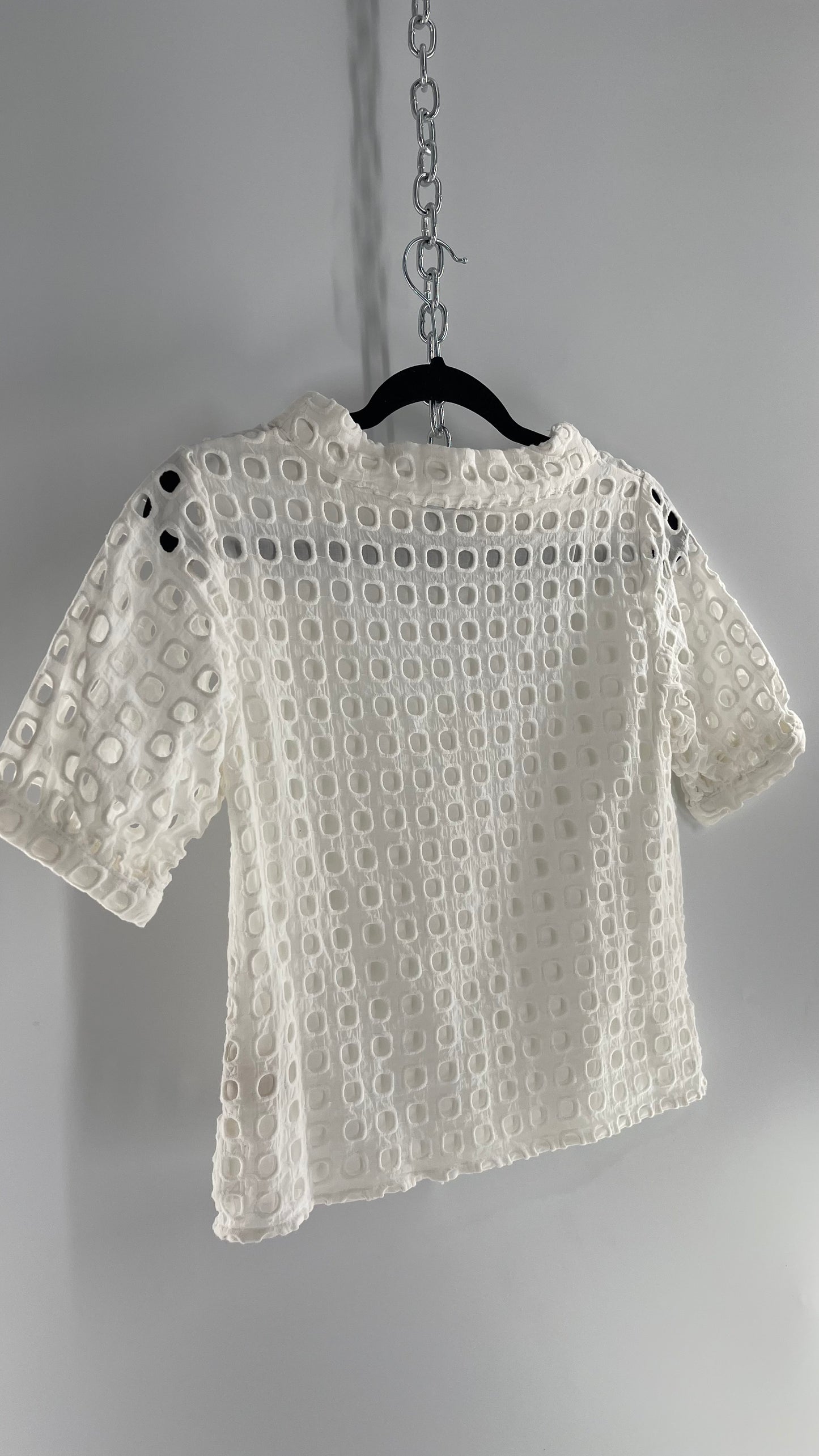 Anthropologie Wolven White Puff Sleeve Open Square Embroidery Layered Blouse (4)