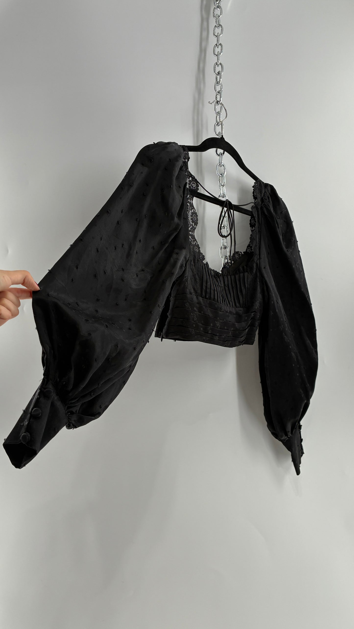 For Love & Lemons Liz Black Balloon Sleeve Ruched Bodice Blouse (XS)