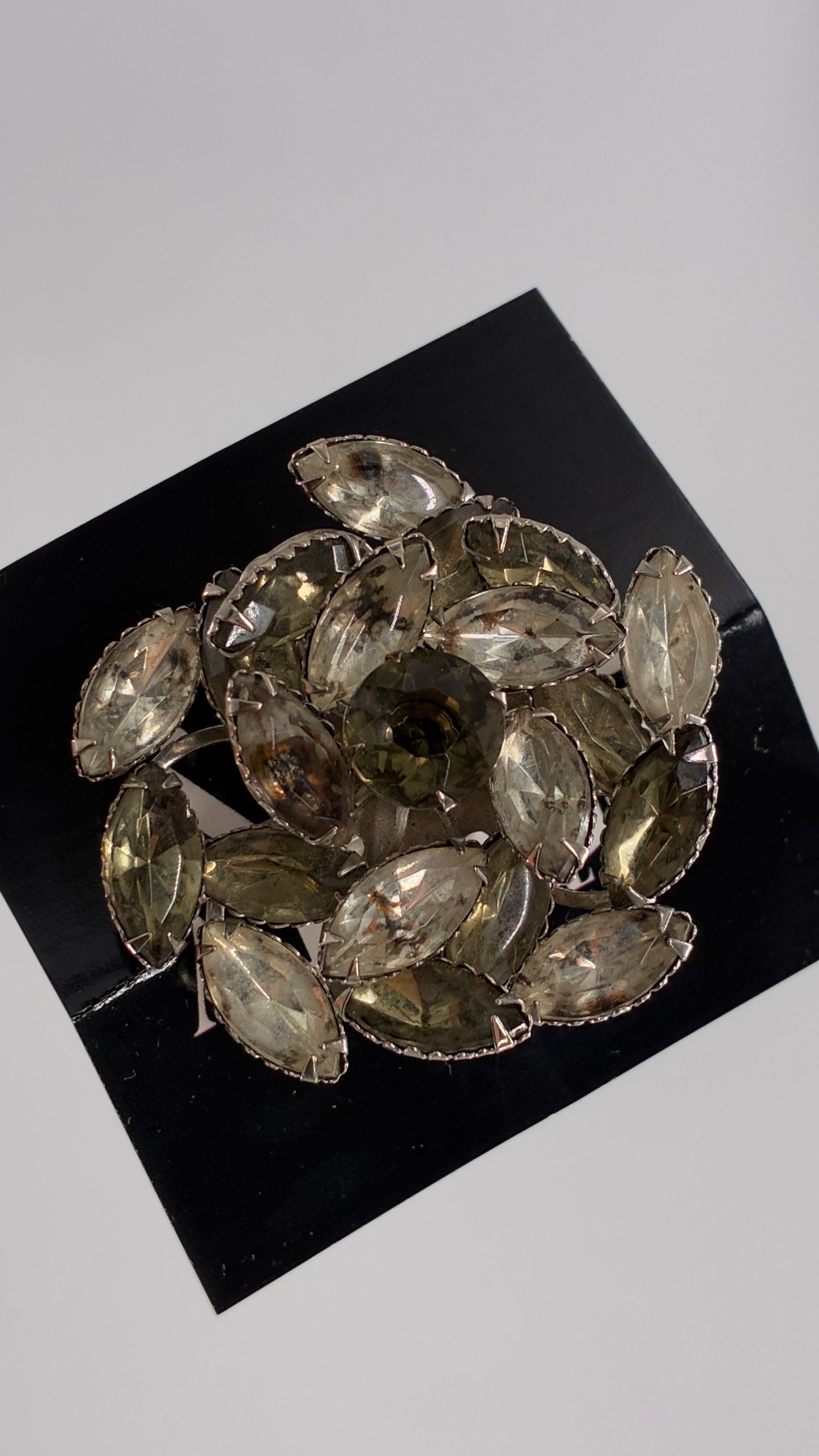 Vintage Smoky Grey Tones Marquise Cut Gemstone Brooch Pin