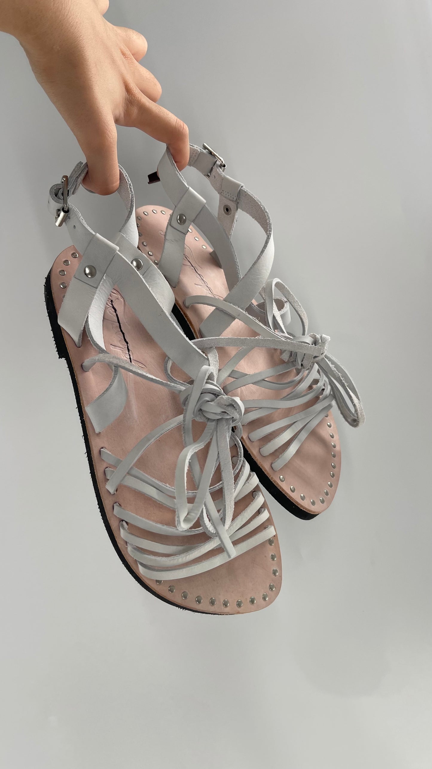 Free People Light Gray Willow Wrap Sandals with Studs (37)
