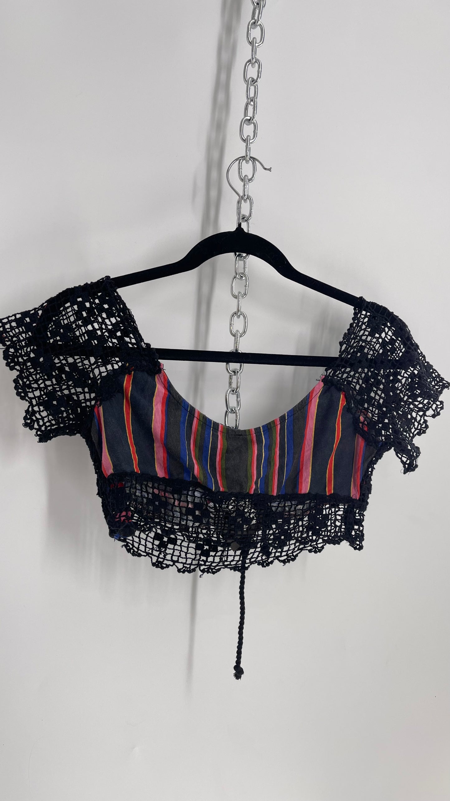 Free People Black Crochet Sleeve and Waistline Striped Bustier (XS)