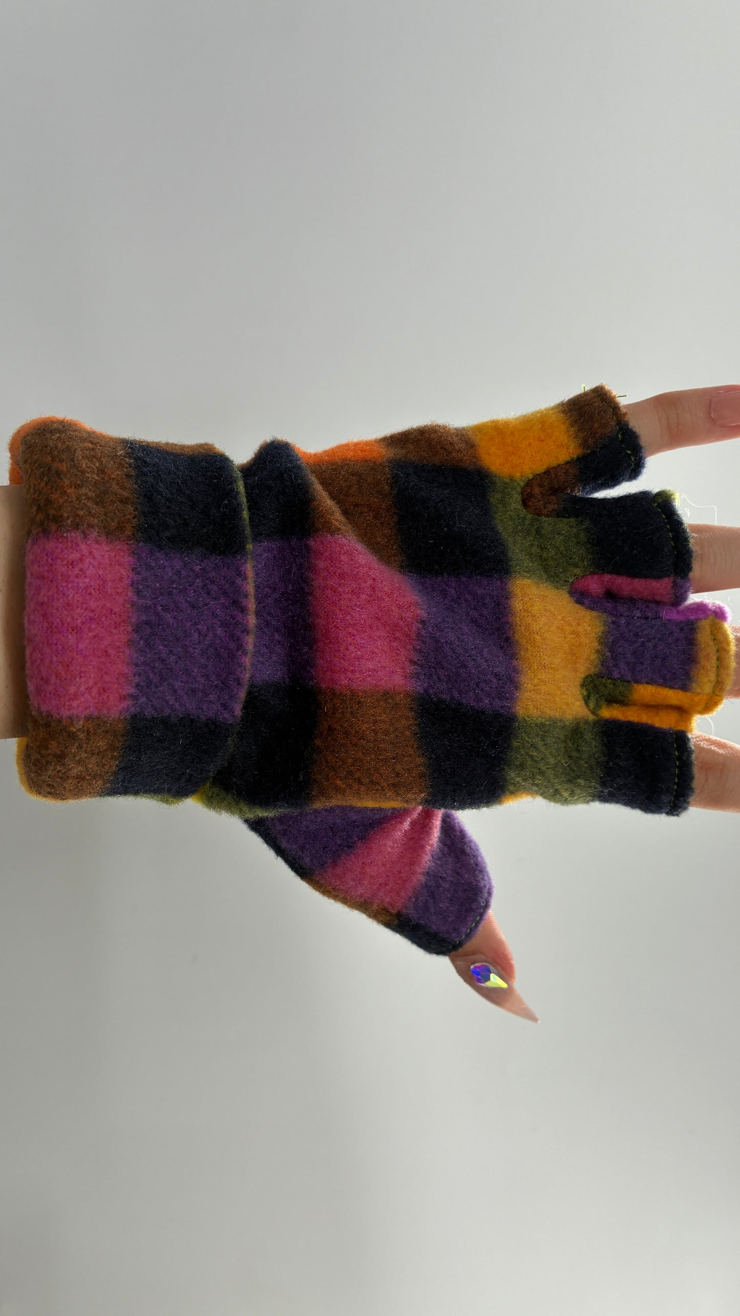 Colorful Flannel Plaid Fingerless Gloves