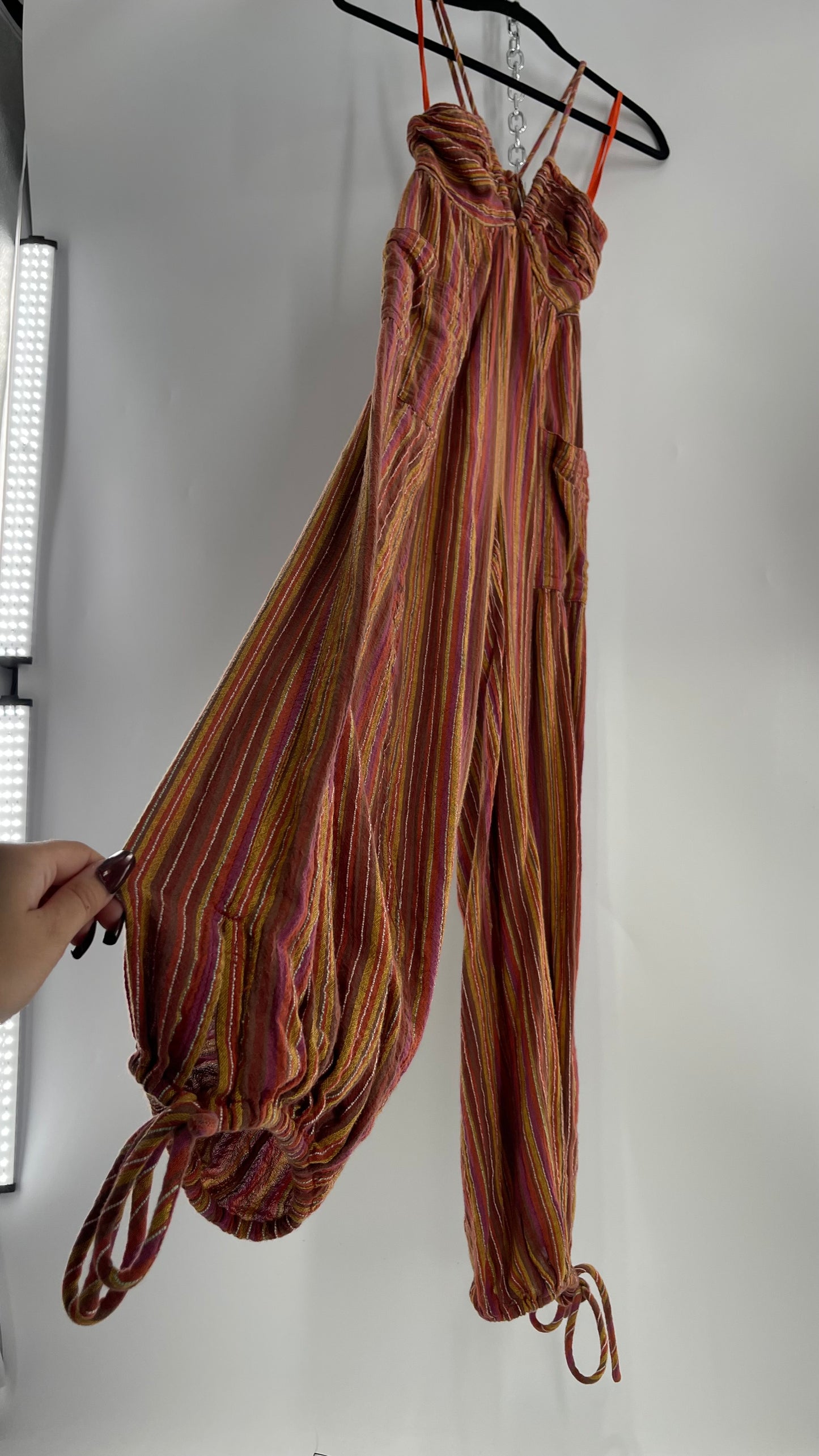 Free People Sundaze Striped Cotton Jumpsuit (XS)