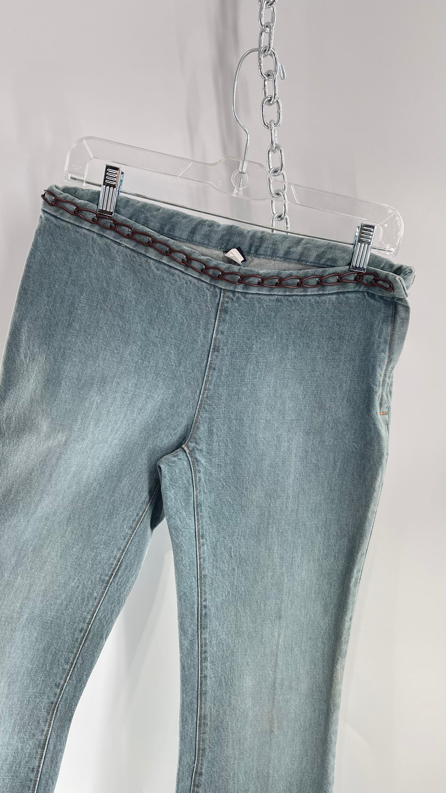 Vintage GAP Light Wash Denim Kick Flares with Bronze Chain Link Waistline (2)