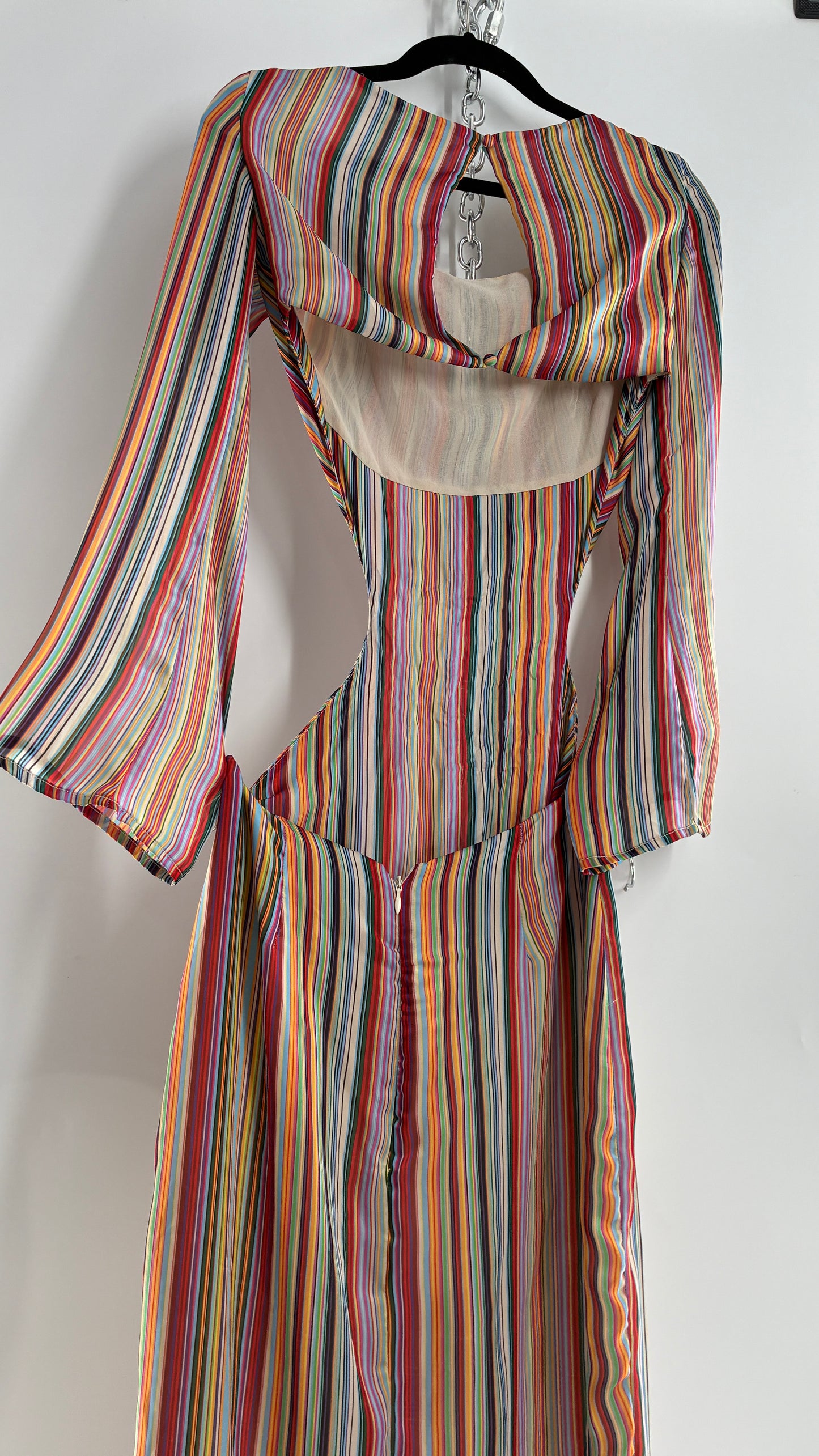 WINTERMUSE Daphne Multicolored Striped Silky Backless Cutout Dress (4)