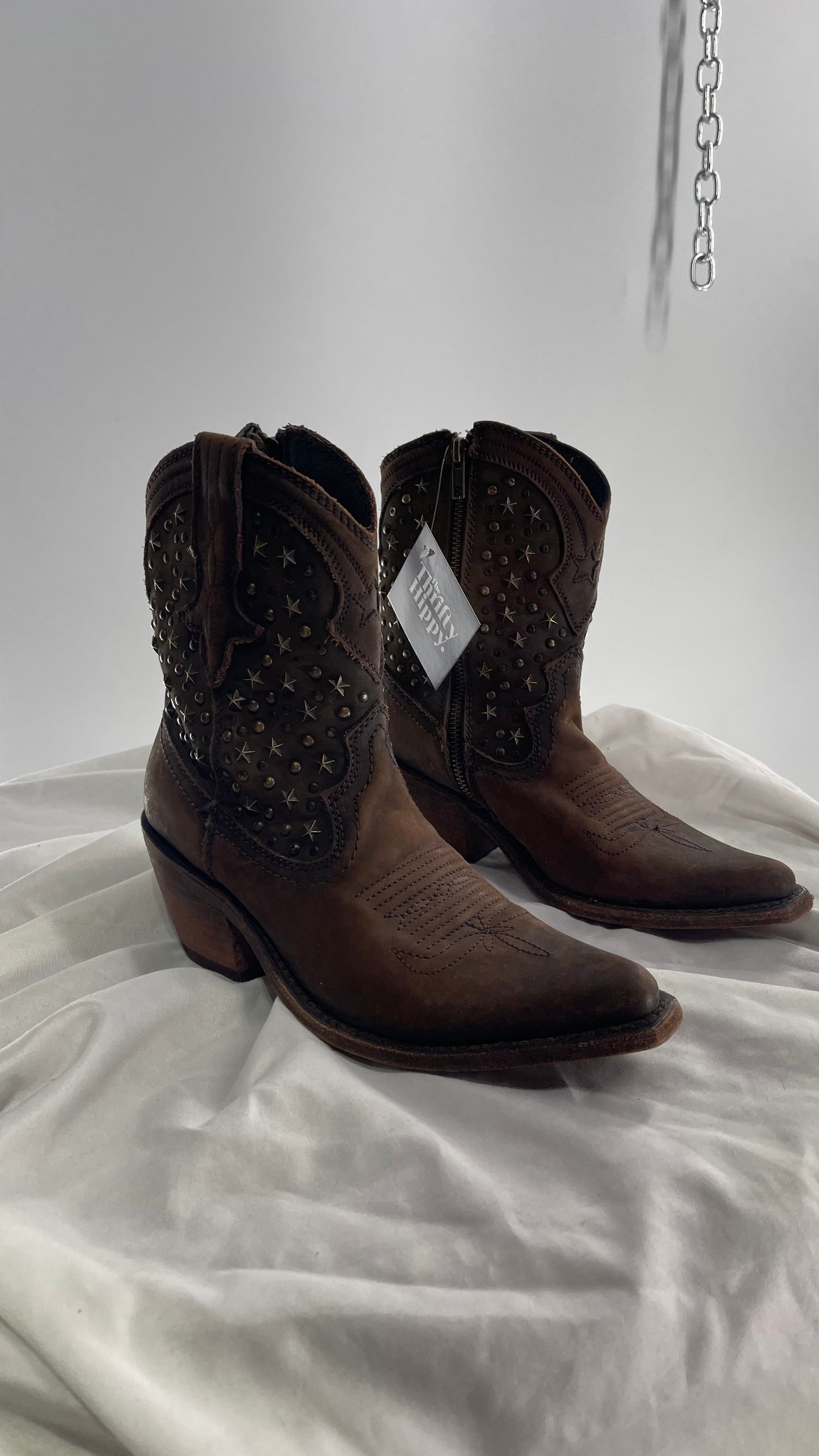 LIBERTY BLACK Handmade in Mexico Leather Cowboy Boots with Star Studs (7.5)