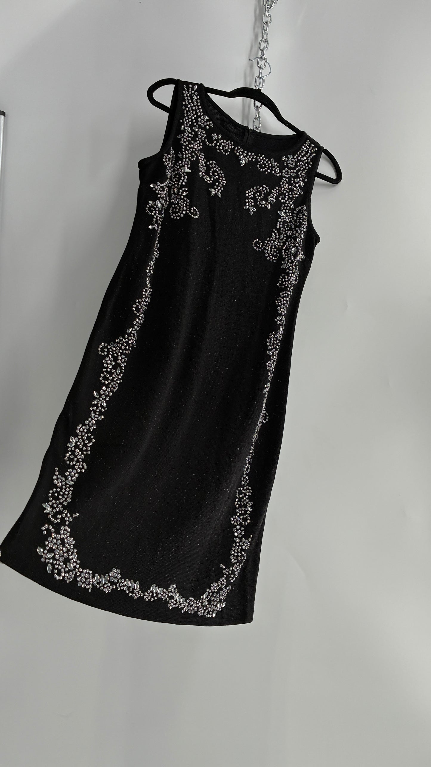 Vintage ST JOHN Black Metallic Wool Knit Dress with Silk Blend Lining and Rhinestone Embellishments (6)