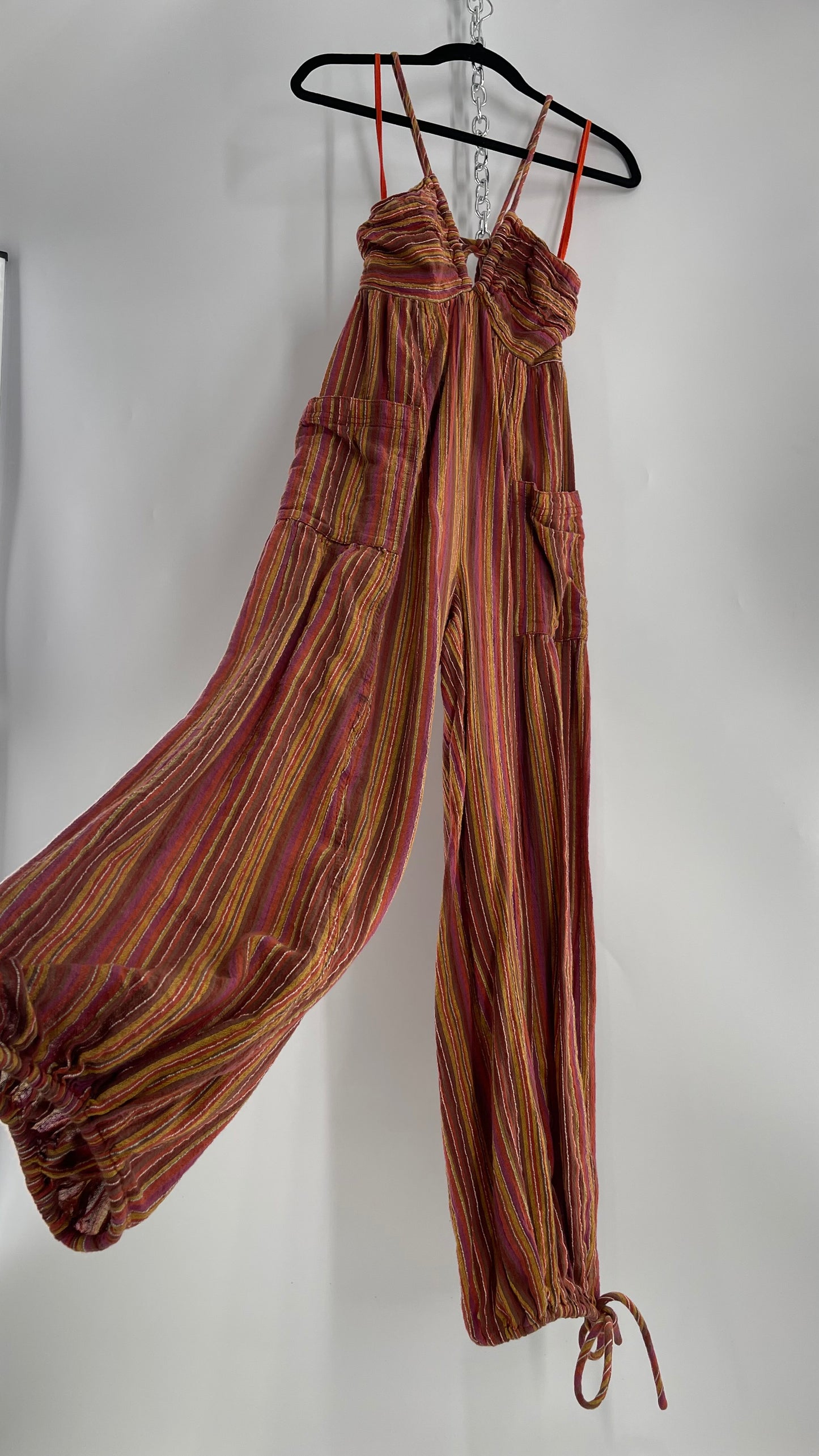 Free People Sundaze Striped Cotton Jumpsuit (XS)
