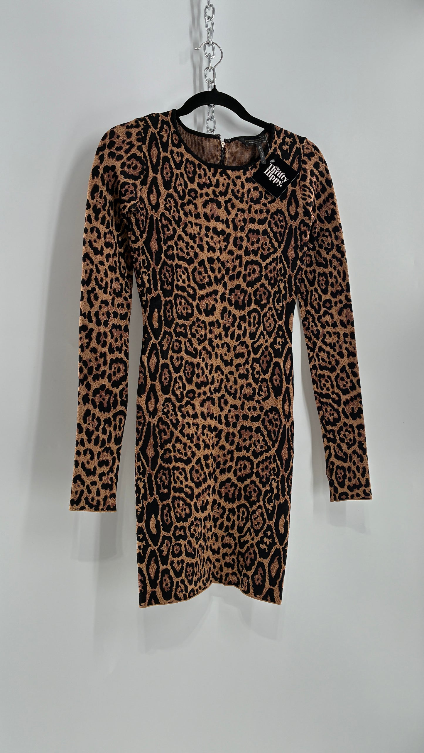 Vintage BCBG MAXAZRIA Sheena Ultra Thick Knit, Compression Leopard/Cheetah Printed Mini Dress (XS)