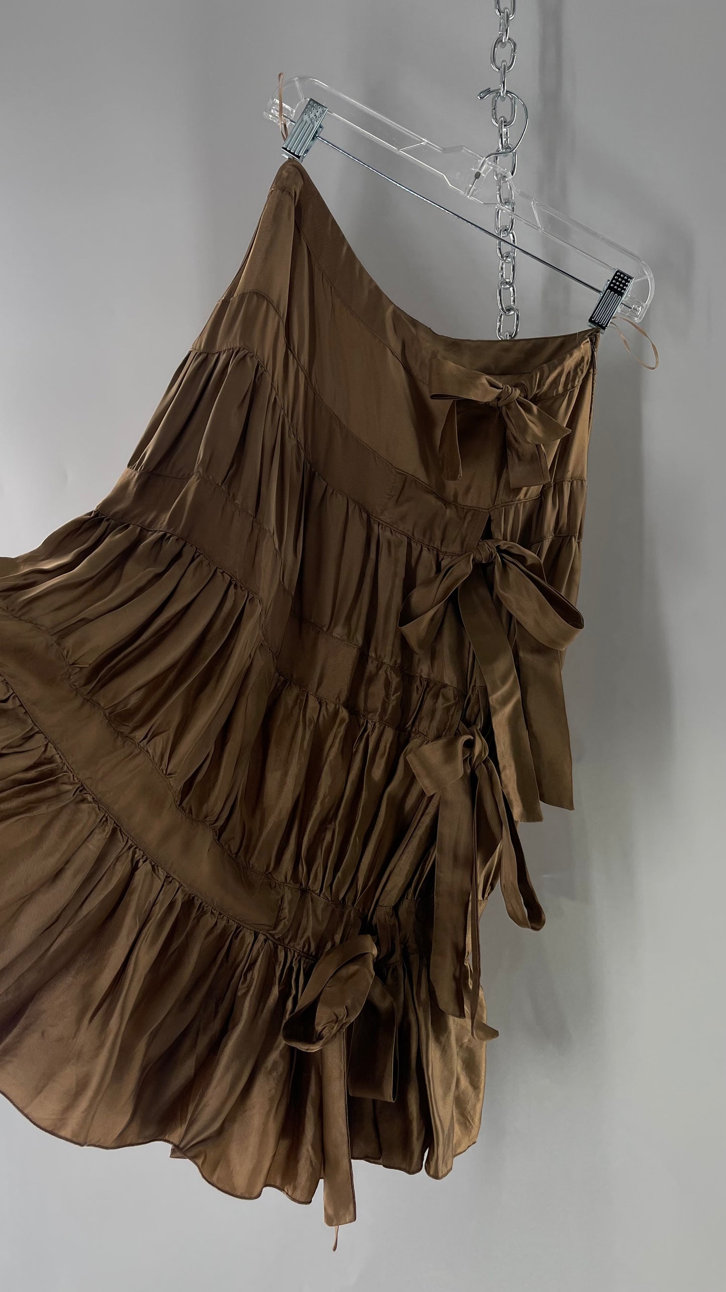 Ysatis Greece Bronze Metallic Fabric Skirt with Dainty Feminine Bow Detailing on Side (1)