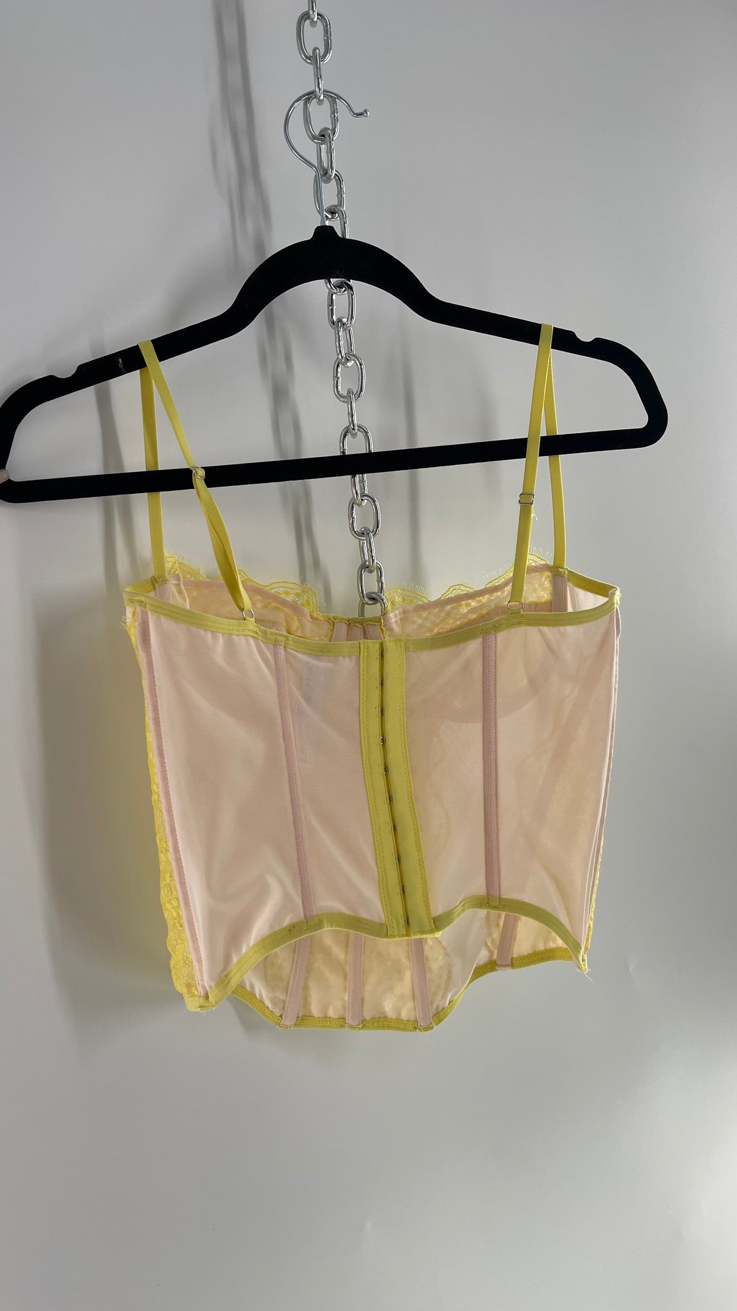 Urban Outfitters Yellow Lace Corset with Boning (Large)