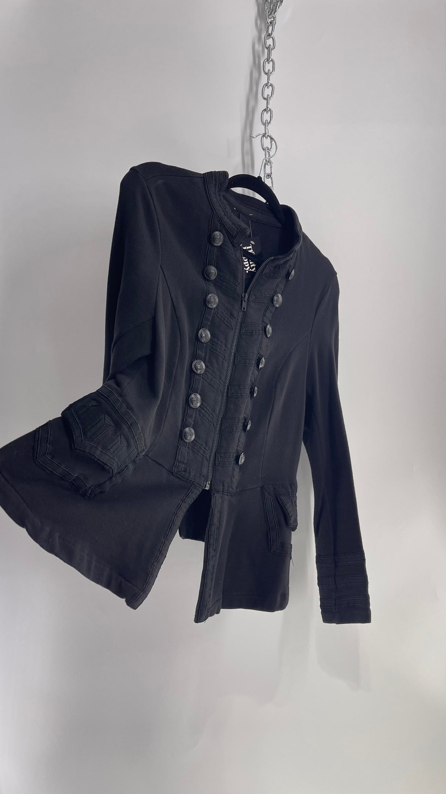 Vintage Black Military Style Button Front Jacket (XL)