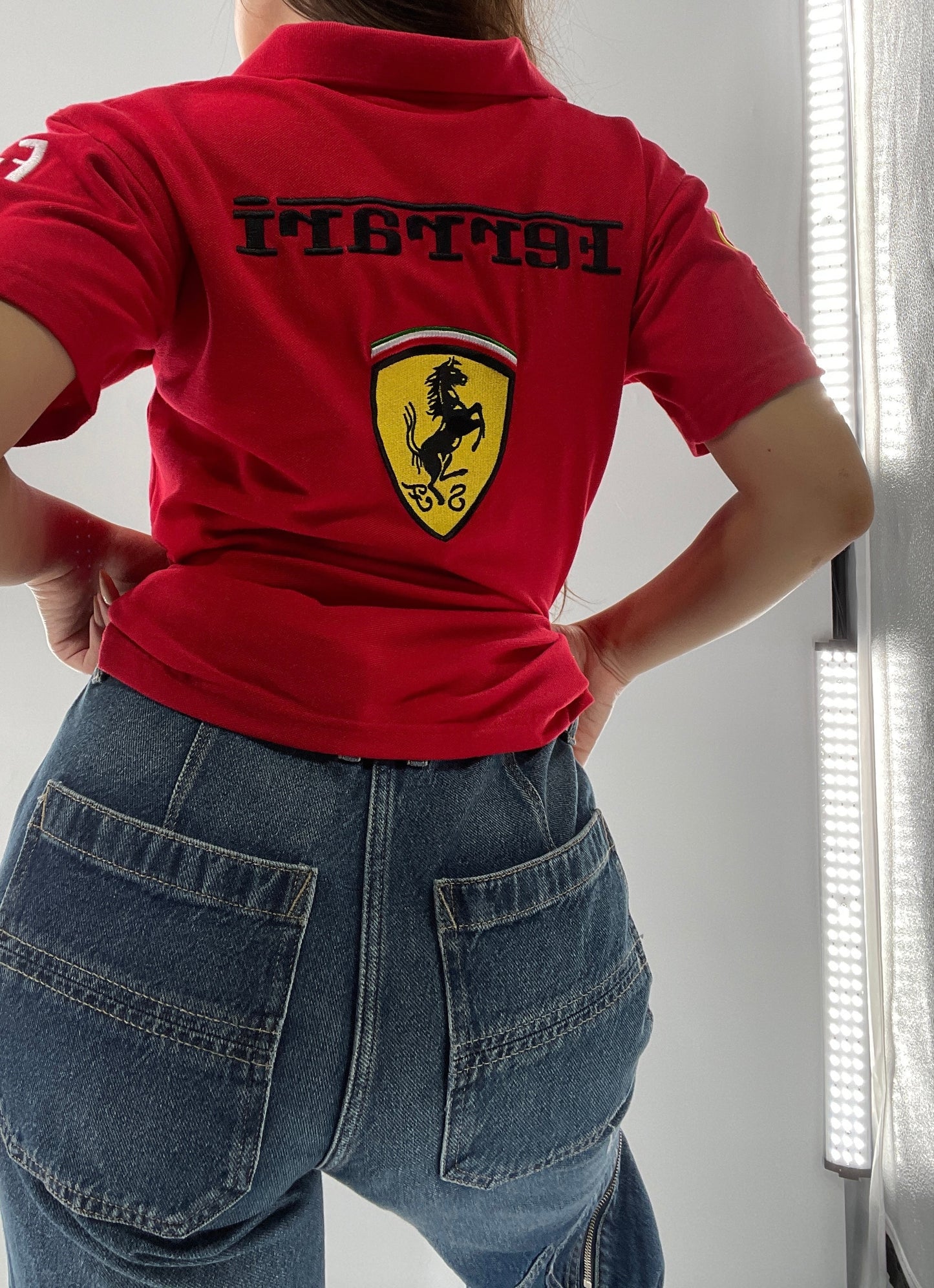 Vintage Red Ferrari Polo with Old School Logo Embroidery (S)