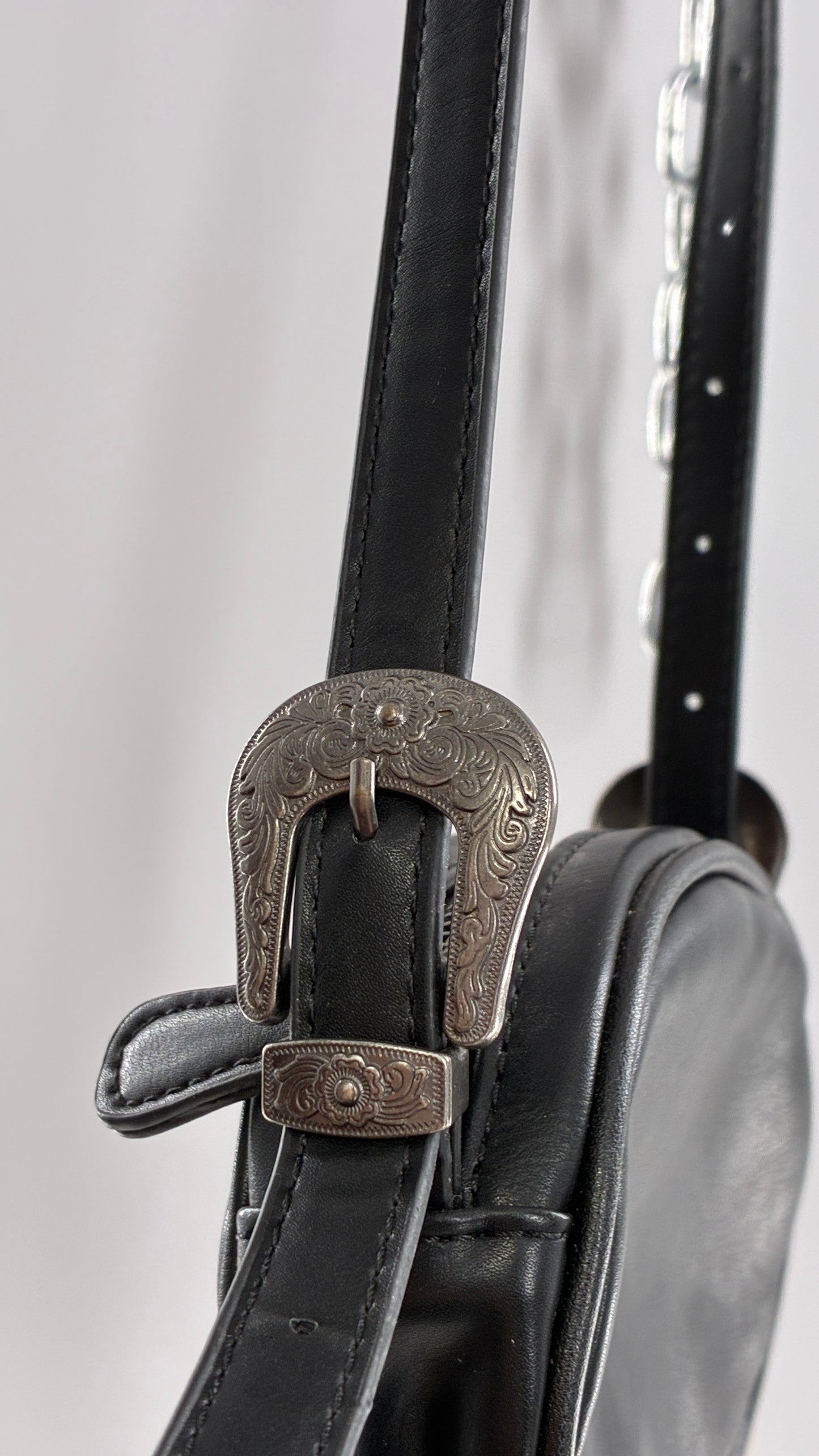 Urban Outfitters Black Vegan Leather Western Buckle Bag