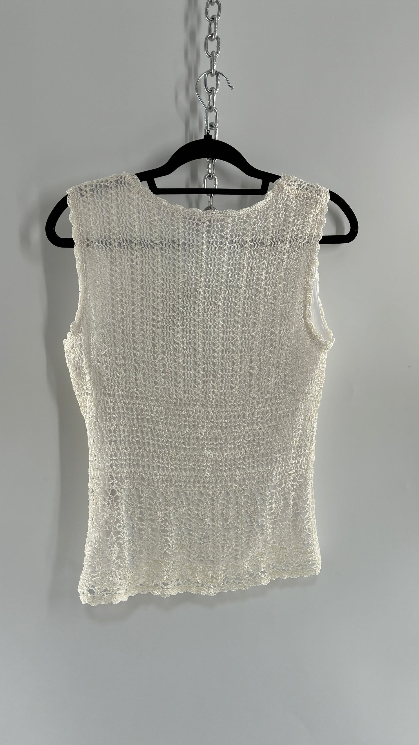 Deadstock Vintage TALBOTS White Crochet Sleeveless Top (Medium)