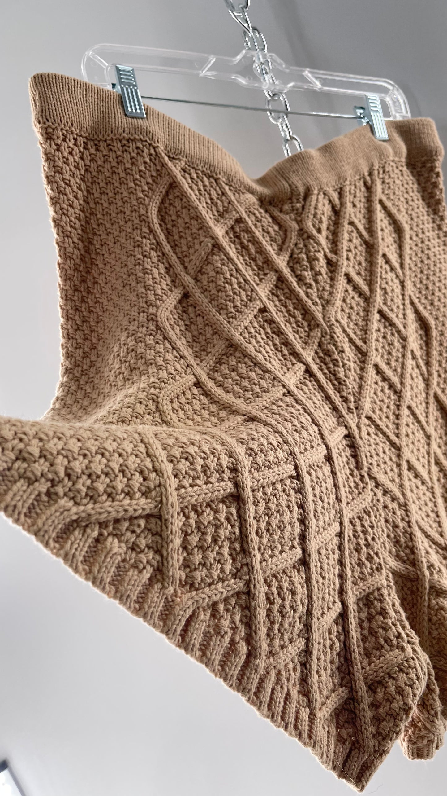 Anthropologie Current Air Knit Tan Crochet Argyle Shorts(XL)