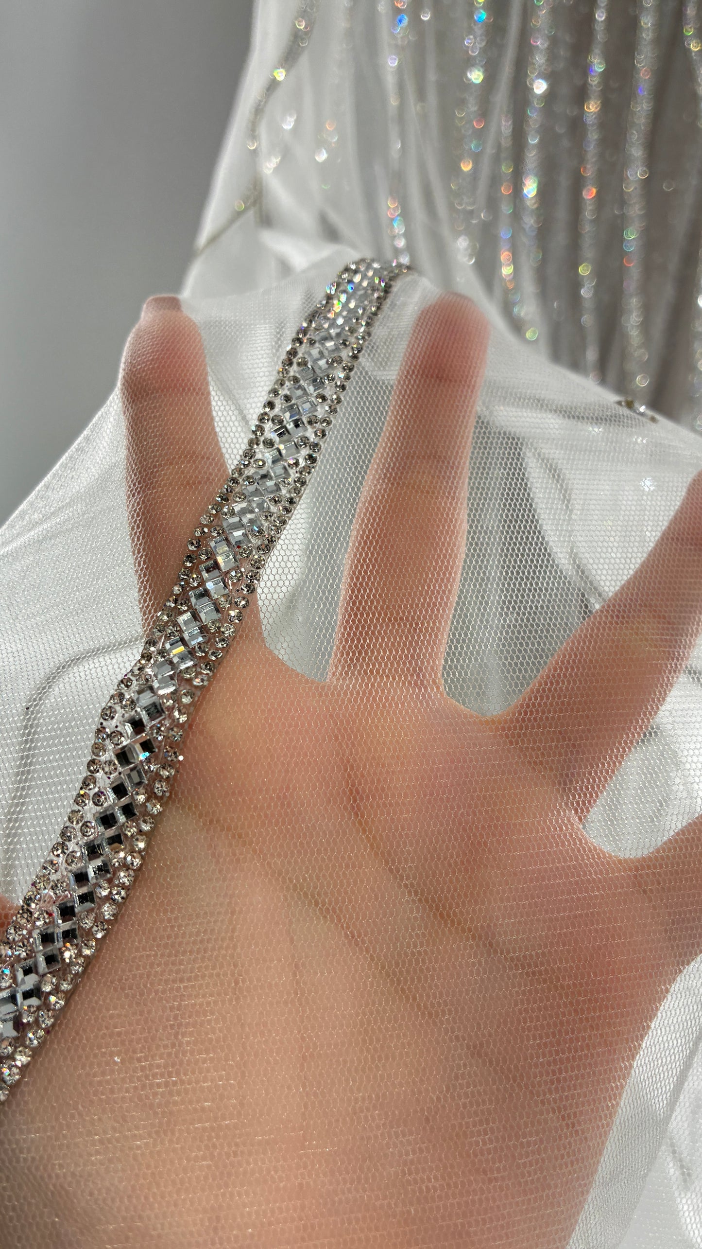NWT LADIVINE by Cinderella Divine Silver Nude CC6018 Mermaid Corseted Gown with Multiple Layers of Tulle, Covered in Crystal Strips (16)
