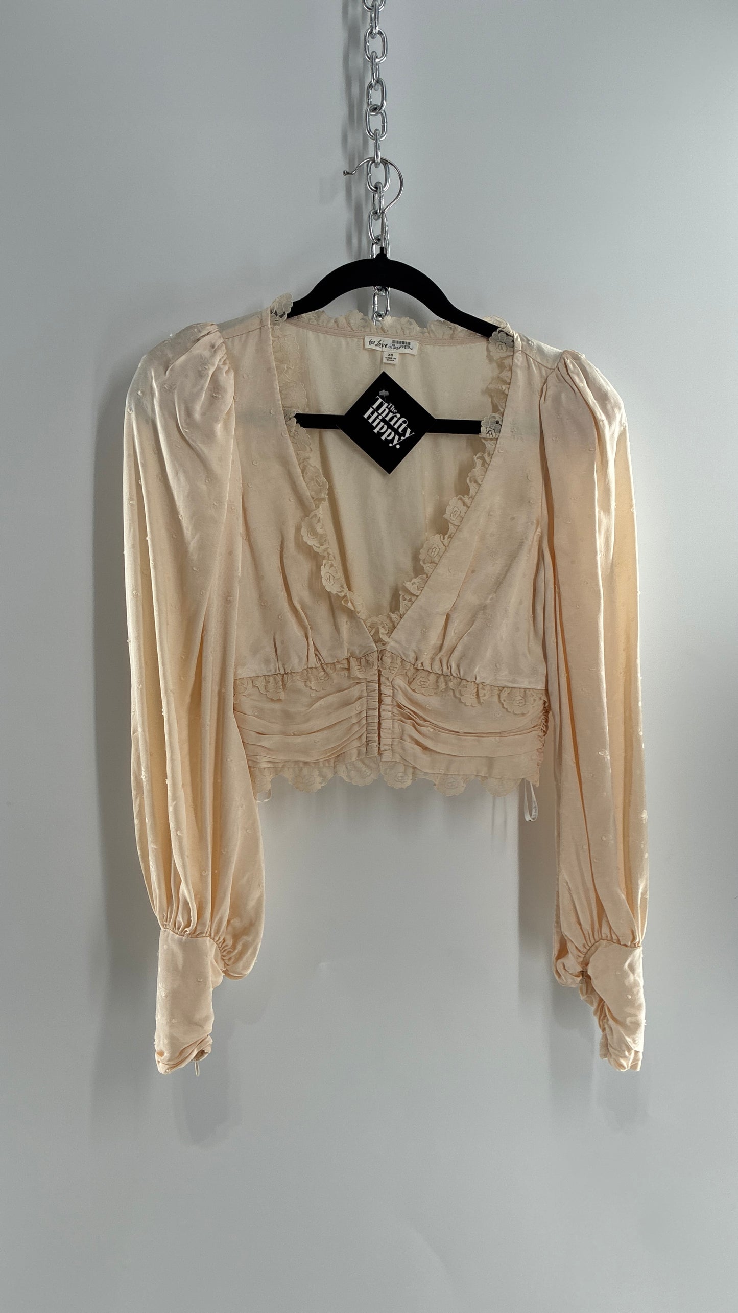 For Love & Lemons Ivory Balloon Sleeve Ruched Waist Blouse (XS)