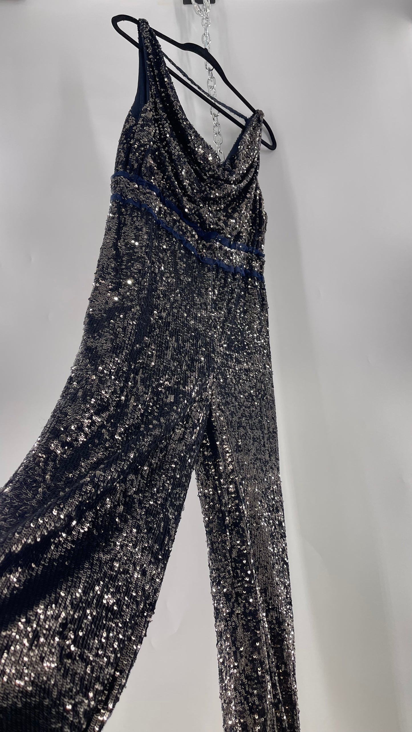 Free People Navy Sequin Jumpsuit (S)