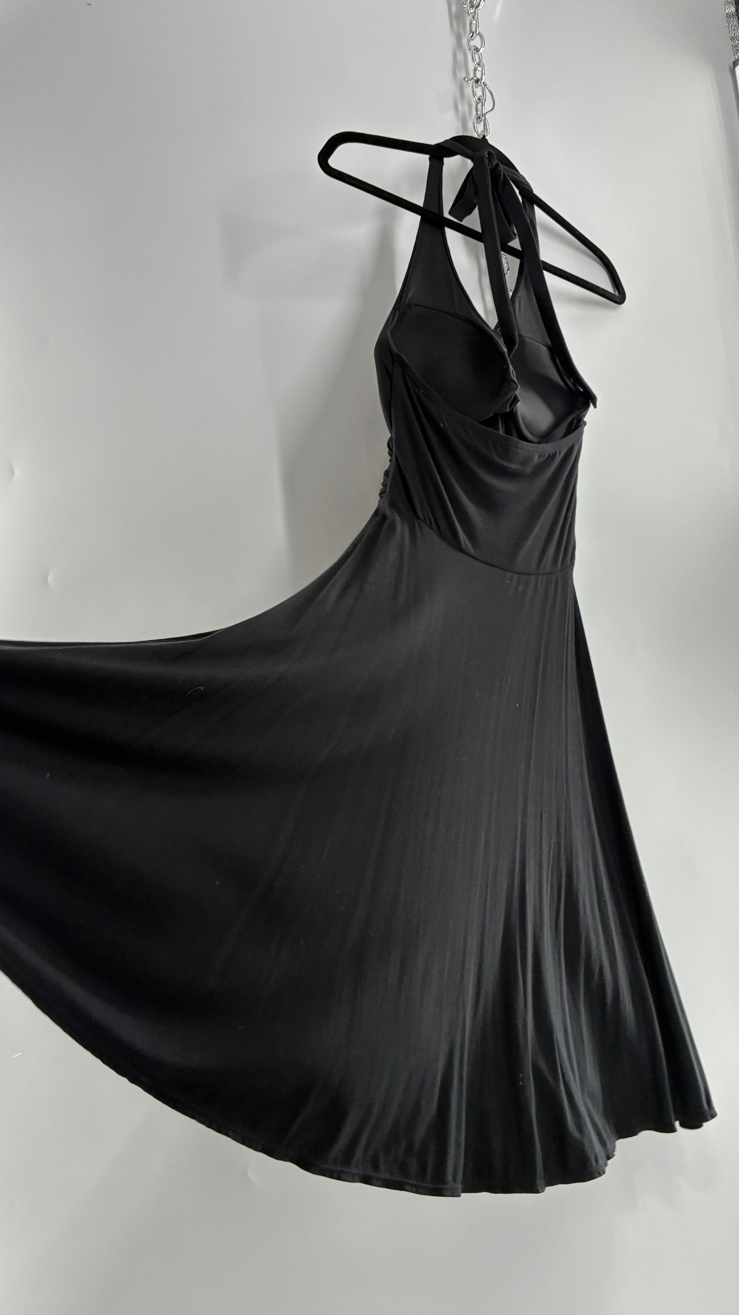 Rare Vintage Victoria’s Secret Black Jersey Knit Halter Voluminous Dress with Built in Padded Bra (34C)